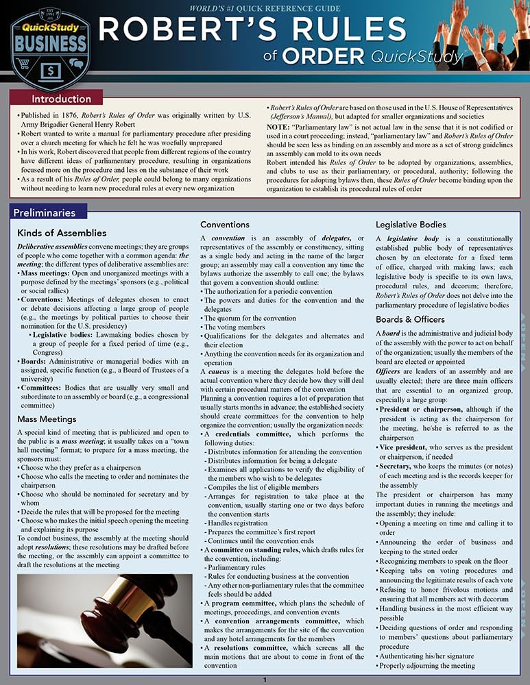 Robert's Rules Of Order: QuickStudy Laminated Reference Guide