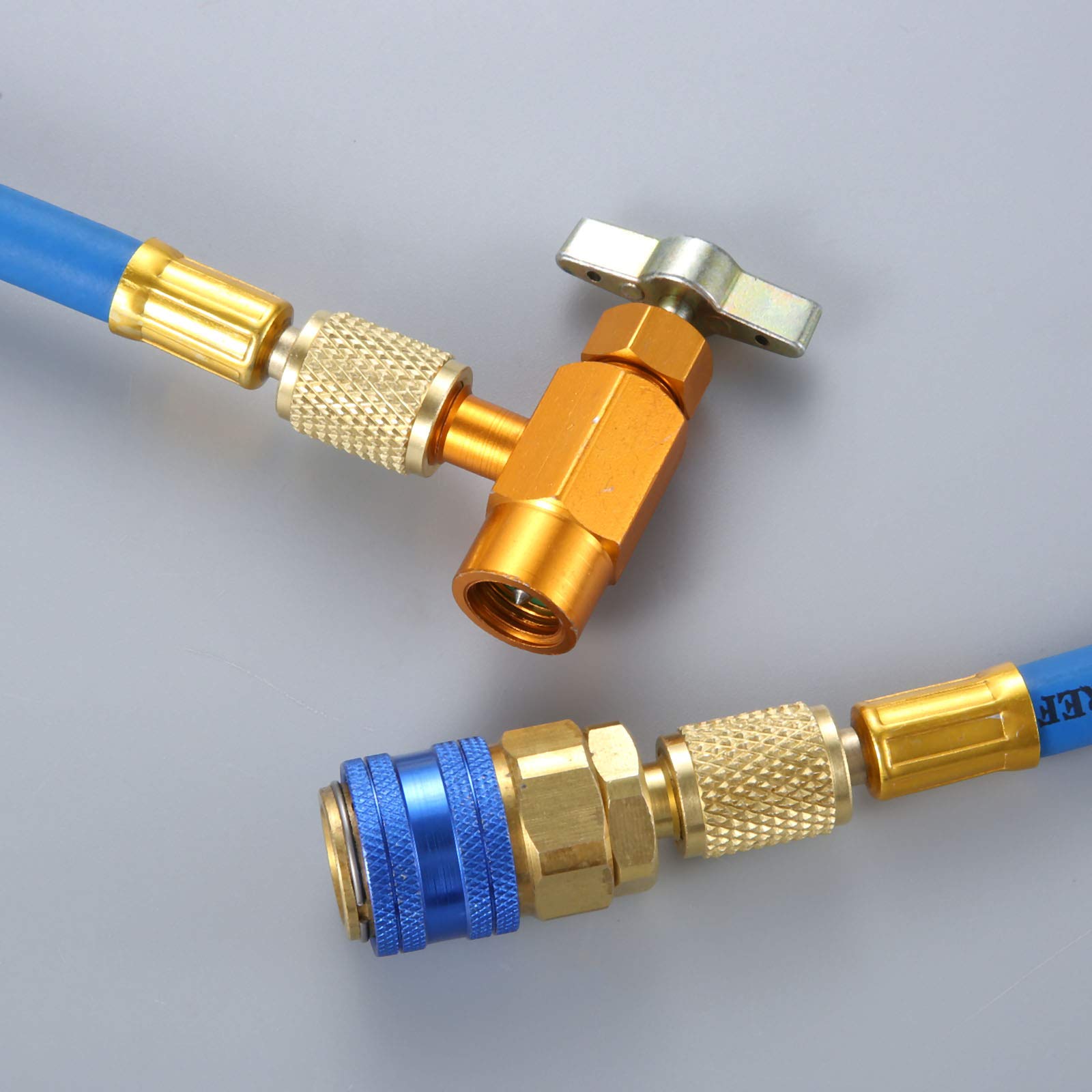 Tuyau de recharge réfrigérant A/C R134A avec jauge et port de climatisation pour robinet et valve adaptateur R134A à basse pression et adaptateur de conversion R12 vers R134a