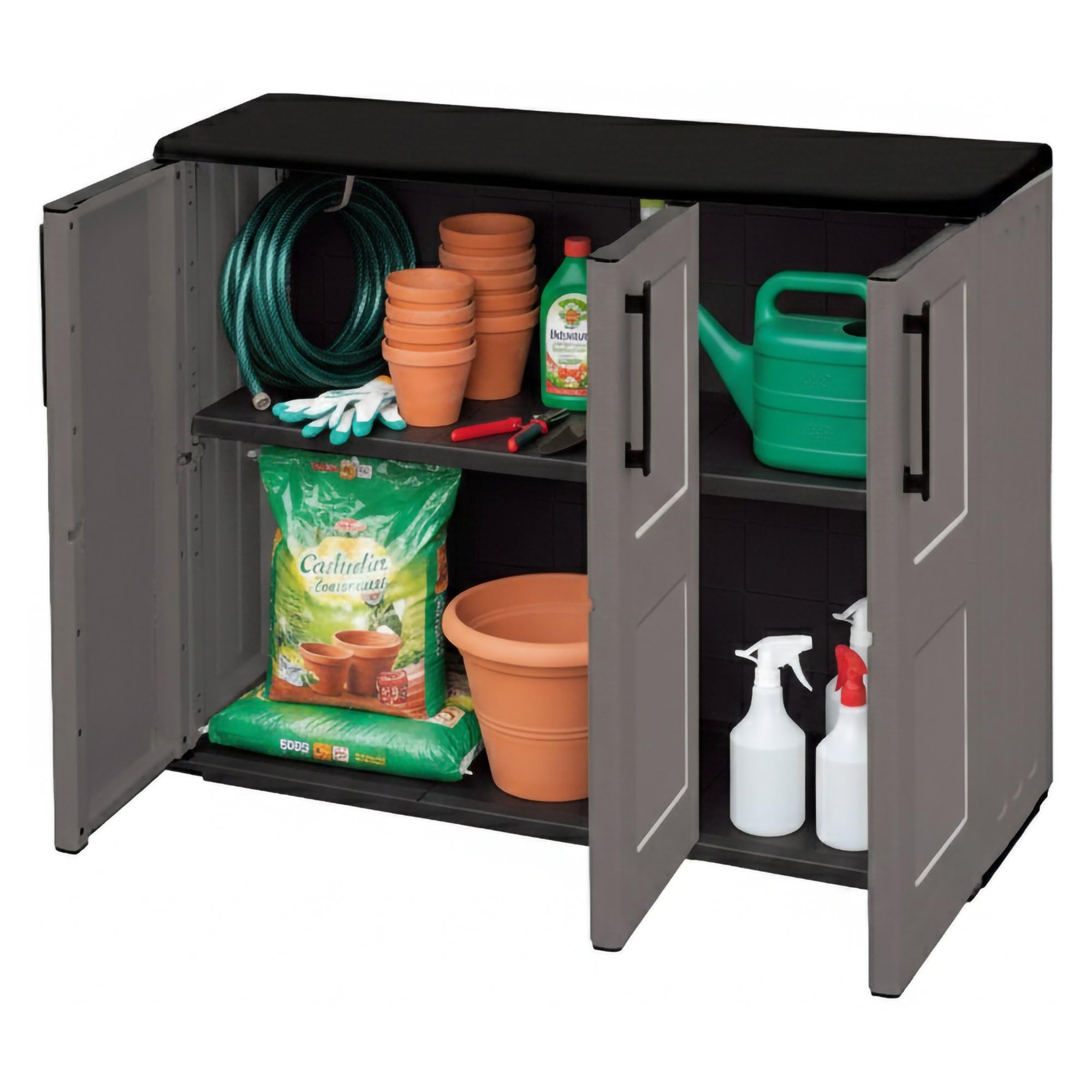 Dmora - Armoire d'extérieur Gesves, Armoire de balcon polyvalente, Armoire d'extérieur 3 portes, 100% Made in Italy, 102x37h84 cm, Gris et Noir, Finition à carreaux