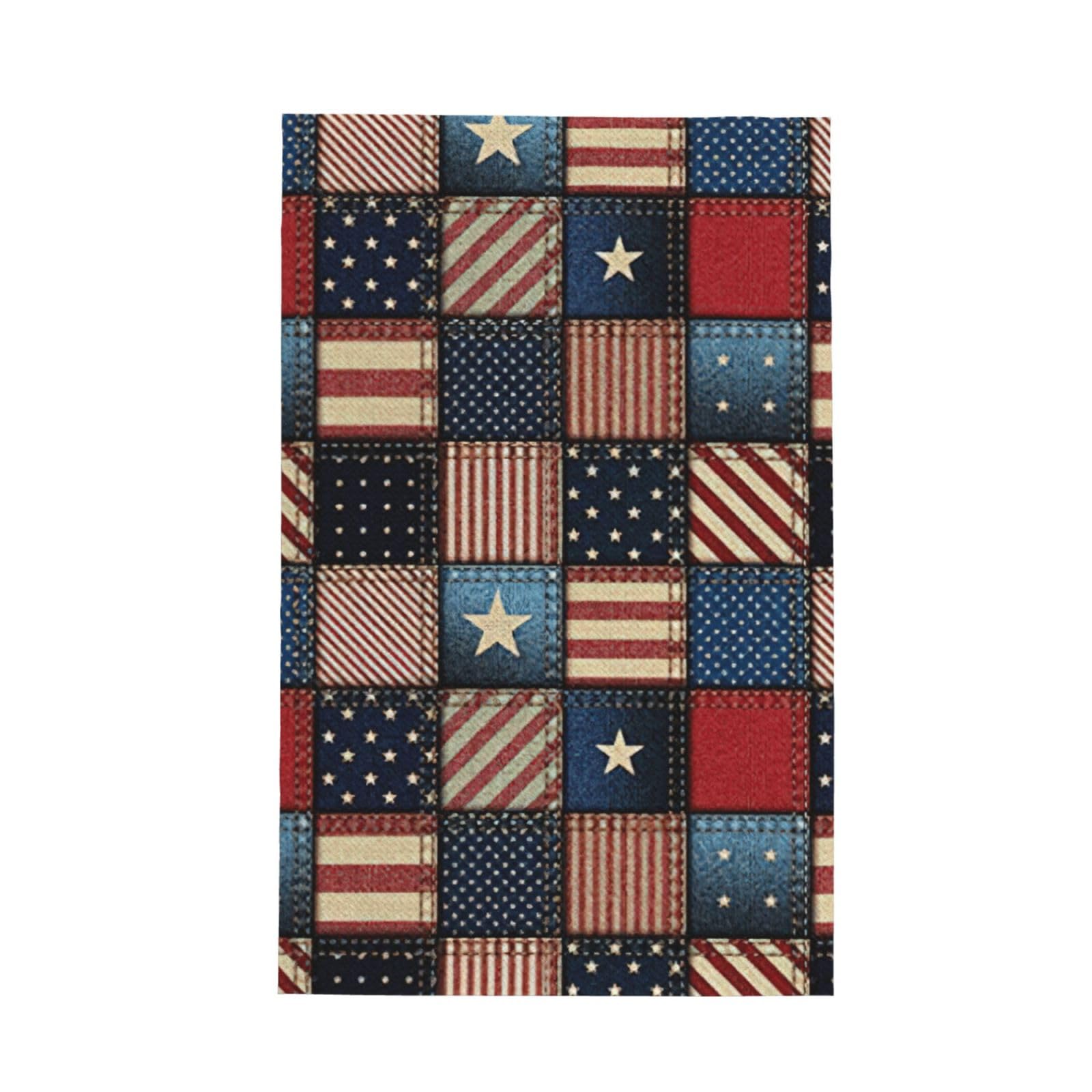 CKGODGF American Flag Patchwork Print Absorbent Waffle Dishcloths,Kitchen Towels With Hanging Loops,Tea Towels.