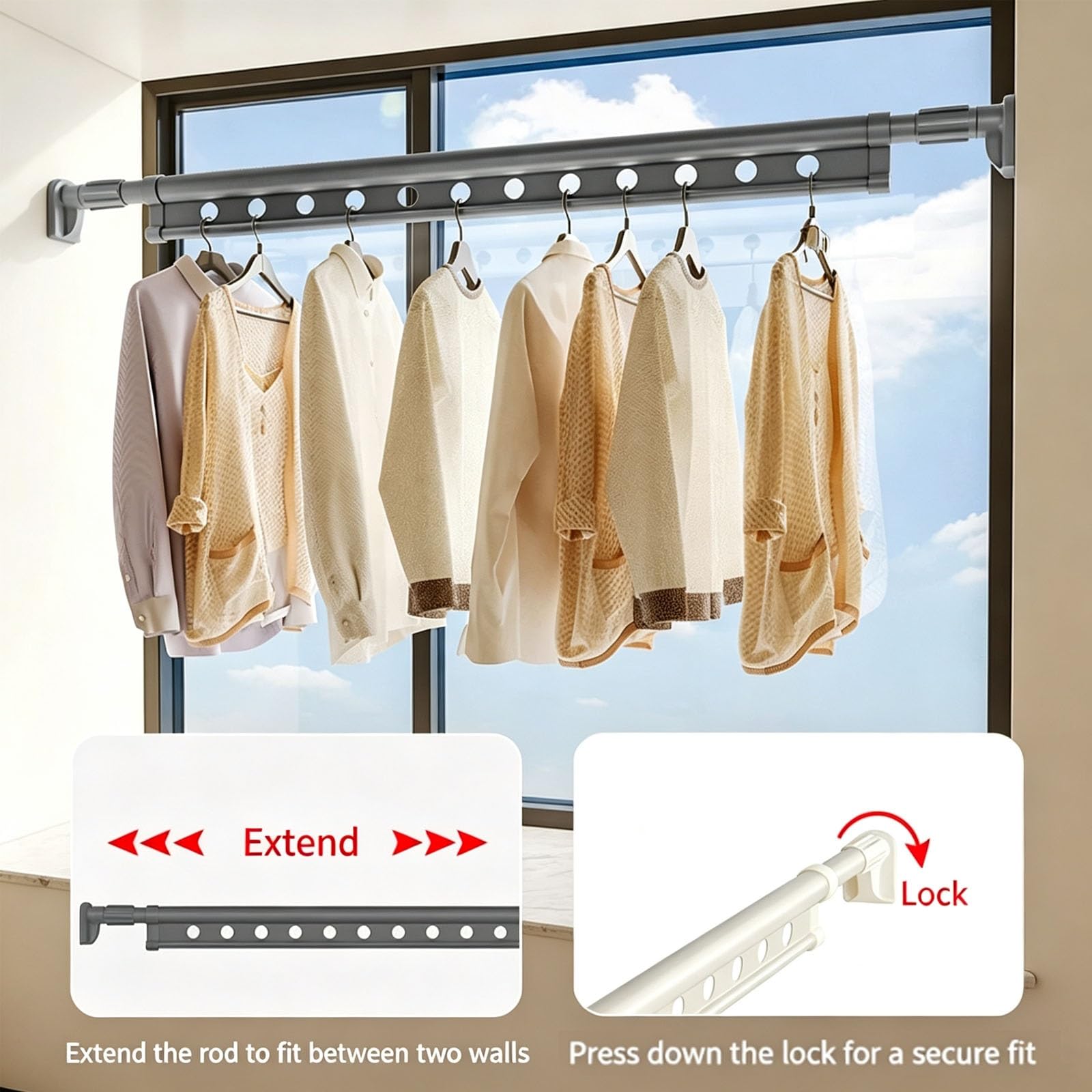 Acero Al Carbono Barra Cortina Ducha, Barras Cortinas Extensibles | Extensible de 121 a 260 Cm, Sin Taladrar, Antideslizante, para Ventanas, Armarios, Lavandería(Gray,200-240cm/79-94in)