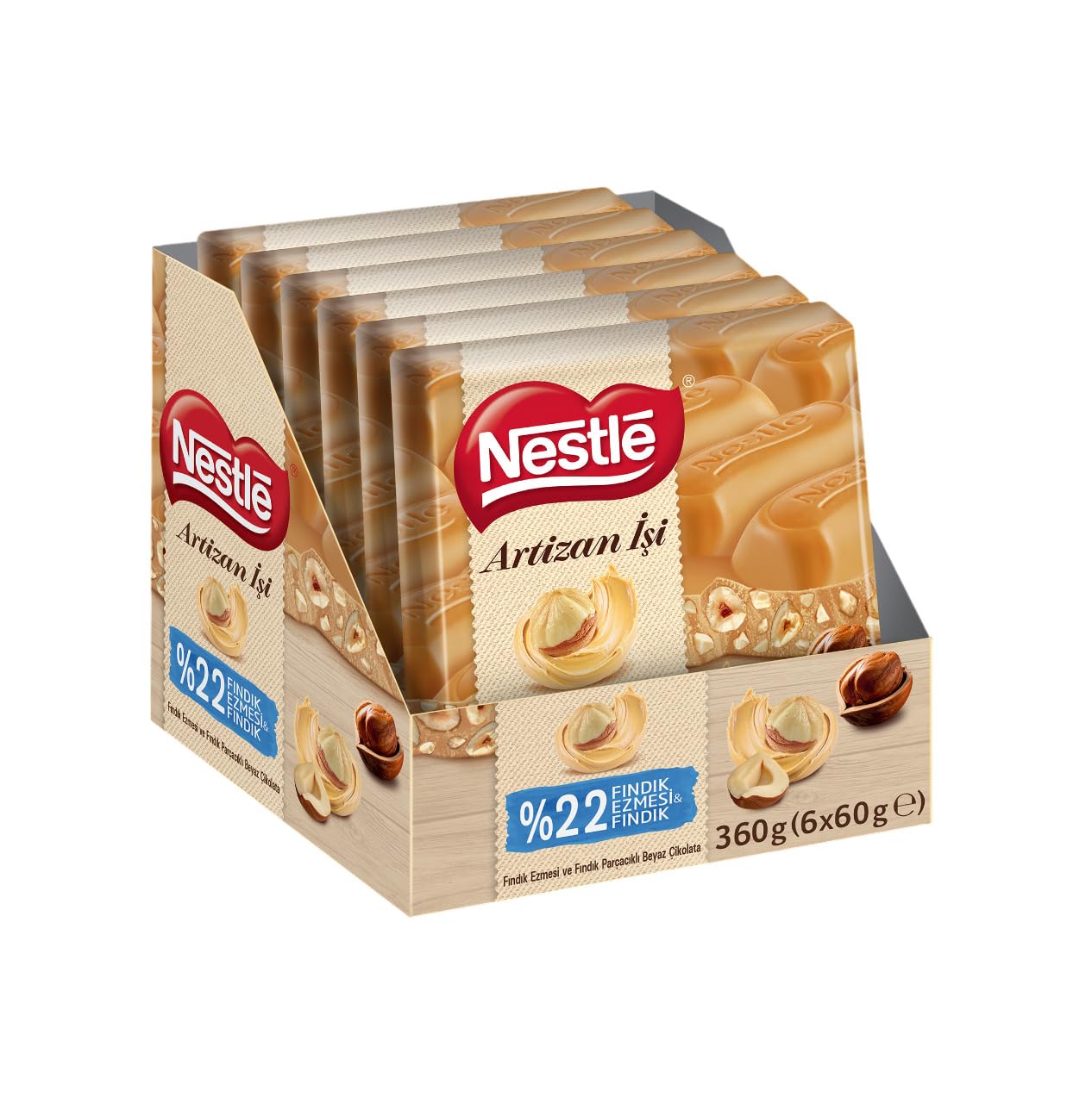 Nestlé Artizan İşi Fındıklı ve Fındık Ezmeli Beyaz Çikolata 60 Gram x 6