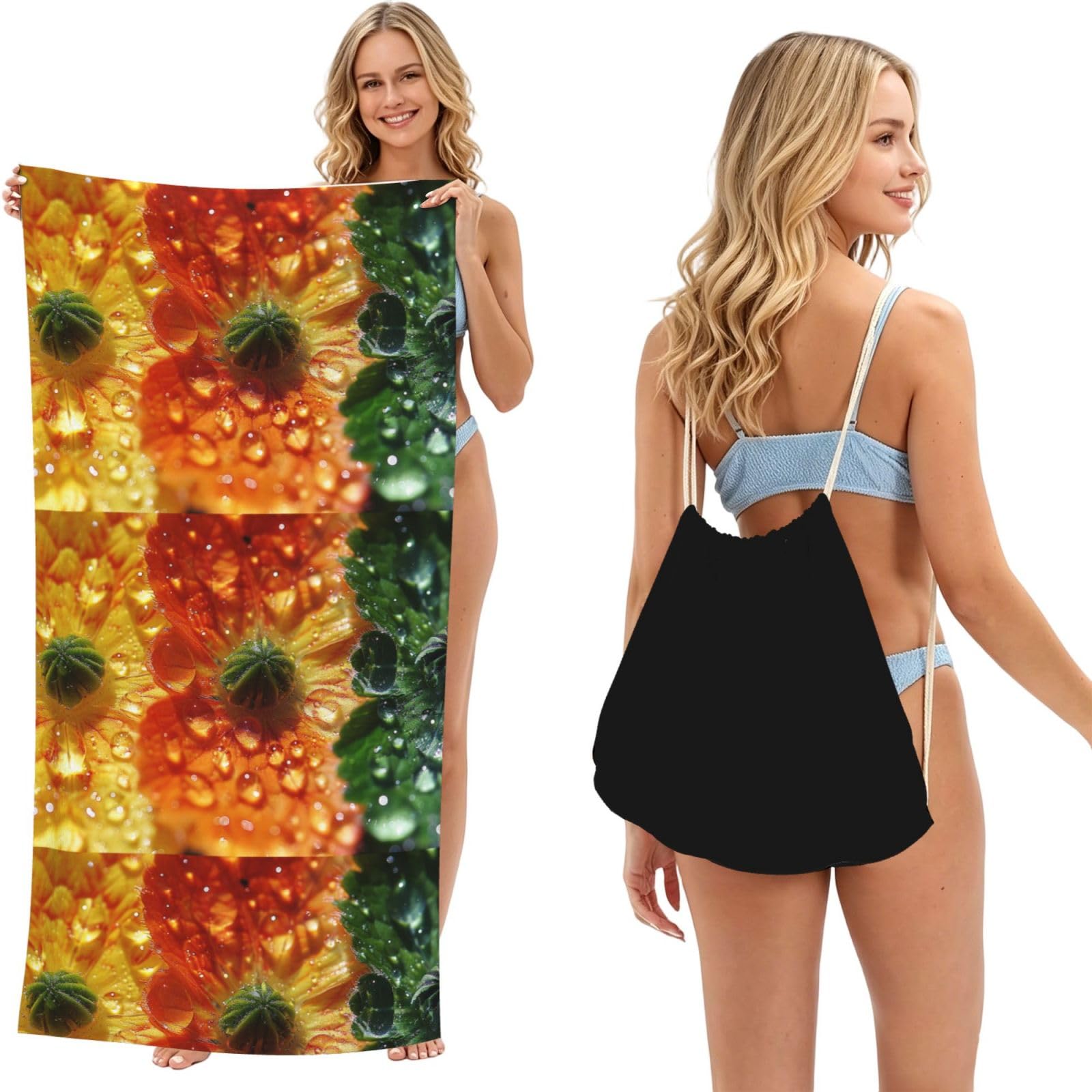 SKGOHLH Rainbow Cactus 2in1 Packable Beach Towel Bag Women