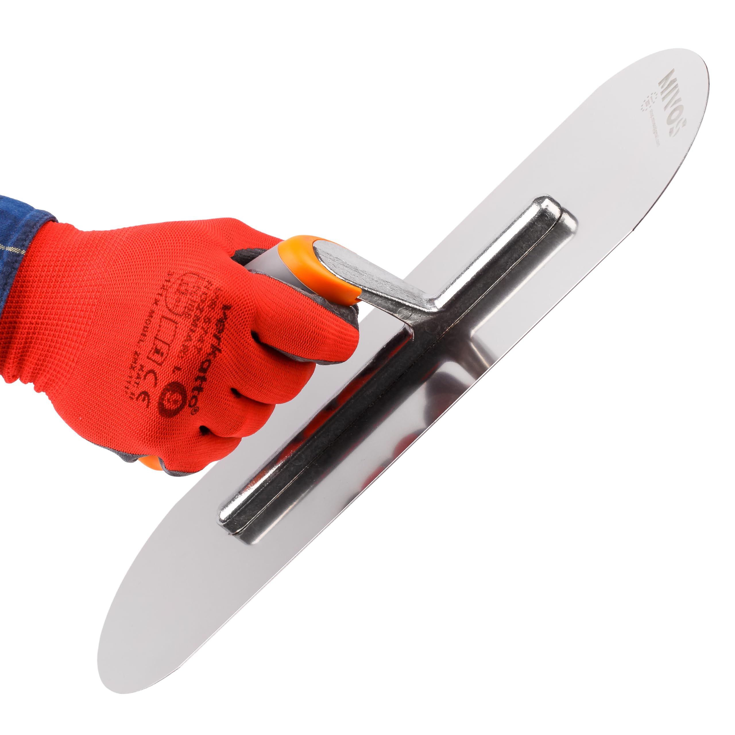 MIVOS Truelle En Acier Inoxydable 375 x 130 mm - demi-ronde - Truelle Avec Poignée Ergonomique - Platoir de Finition pour Travaux de Maçonnerie - Taloche de Lissage - MADE IN EU