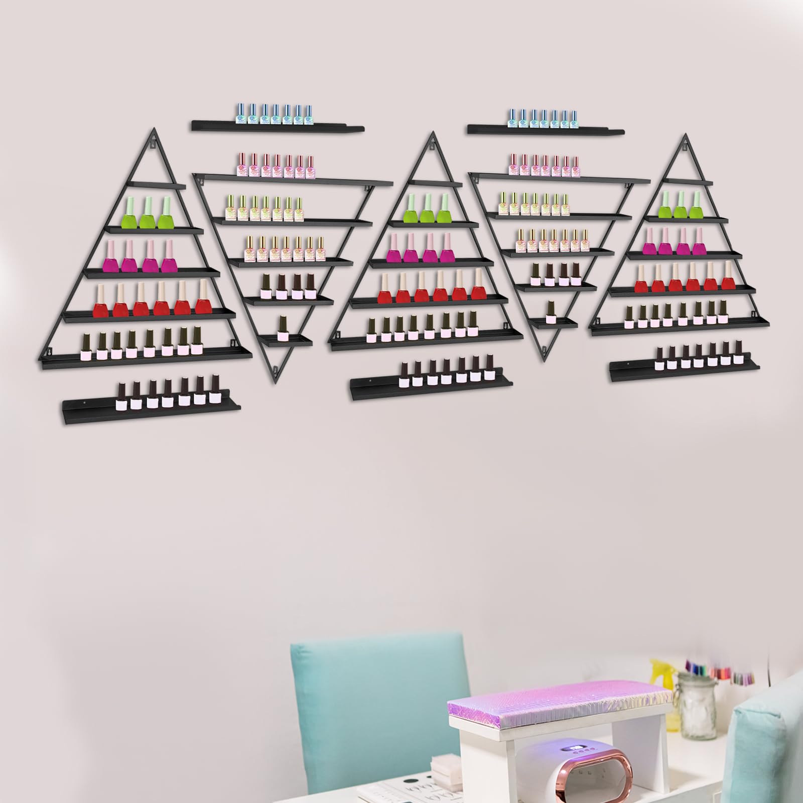 10 Stück Dreieckiges Nagellackregal, 5 Etagen Metal Nagellack-Wandregal, Wandmontiert Nagellack Kosmetik Display-Ständer für Geschäfte, Nagelstudios, Beauty-Shops (Schwarz)