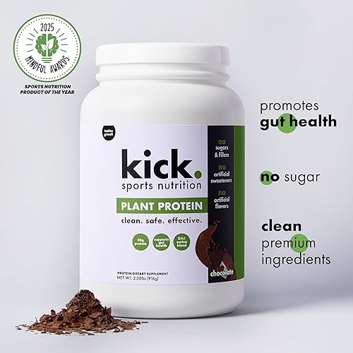 Miniatura 9 de Kick Plant Proteína en polvo, sabor chocolate, 0.71 oz de proteína, suplemento de entrenamiento sin gluten con aminoácidos para apoyar objetivos de