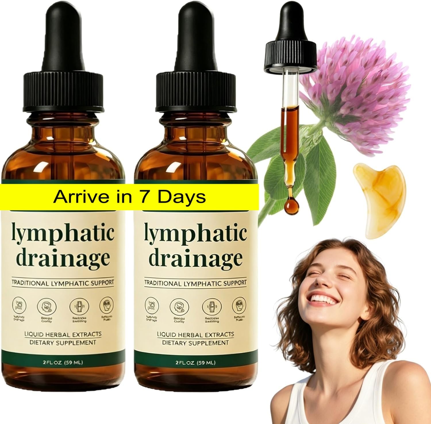 2 Pièce Drainant Lymphatique Goutte 60ML Nouveau 2026 Drainage Lymphatique Corps Complet Mélanges à Base de Plantes Naturelles pour Femmes et Hommes