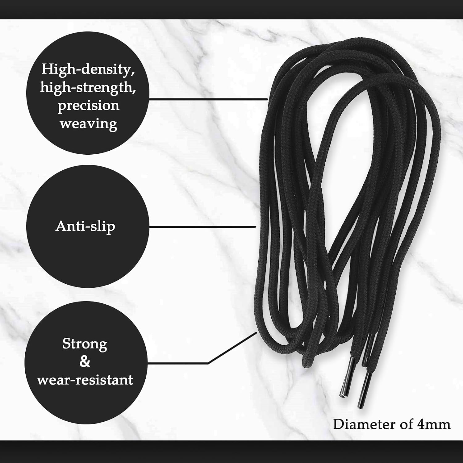 Classic Round Boot Laces, 140cm/55.12" Heavy Duty and Tough Shoe Laces for Boots and Hiking Shoes