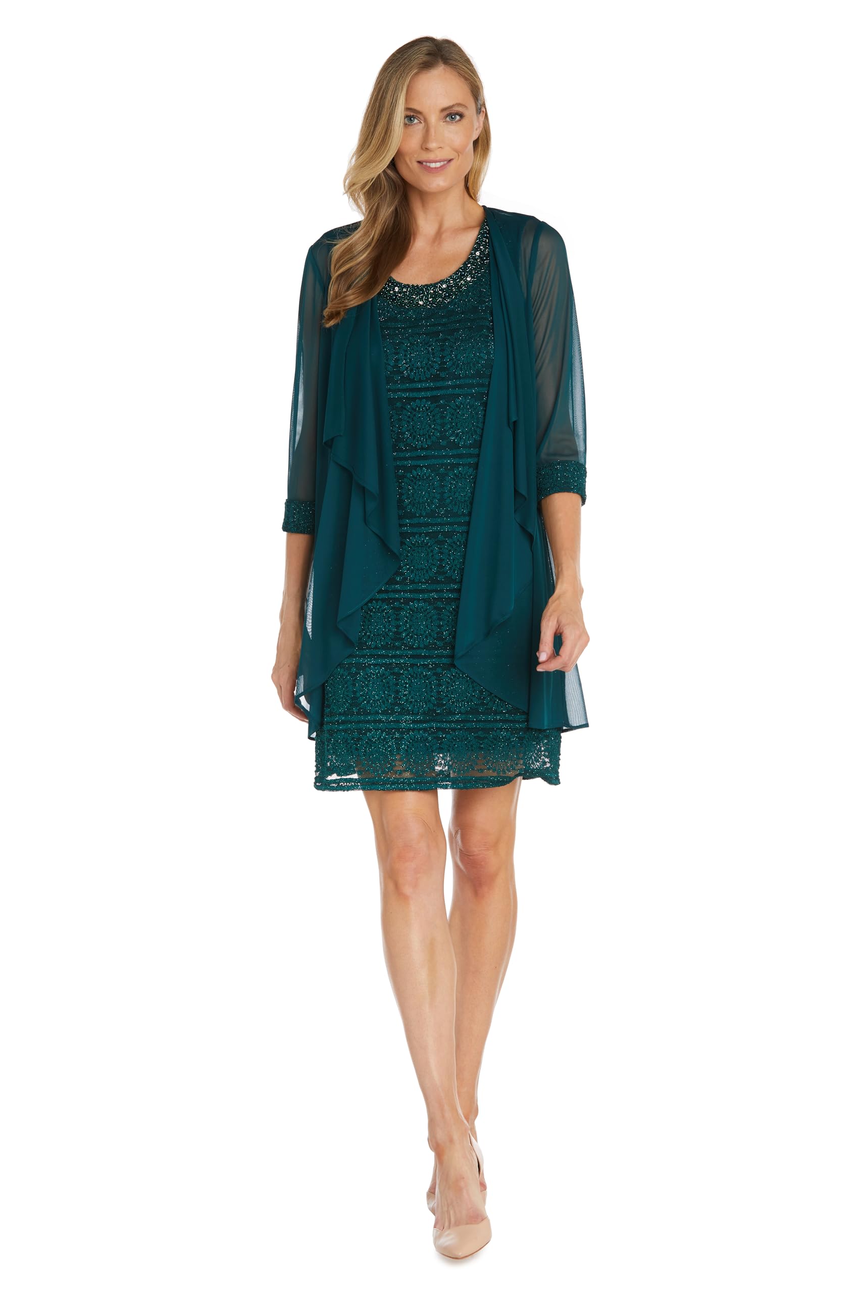 Knee Length Formal Glitter Stripe Jacket &amp; Sheath Dress Set