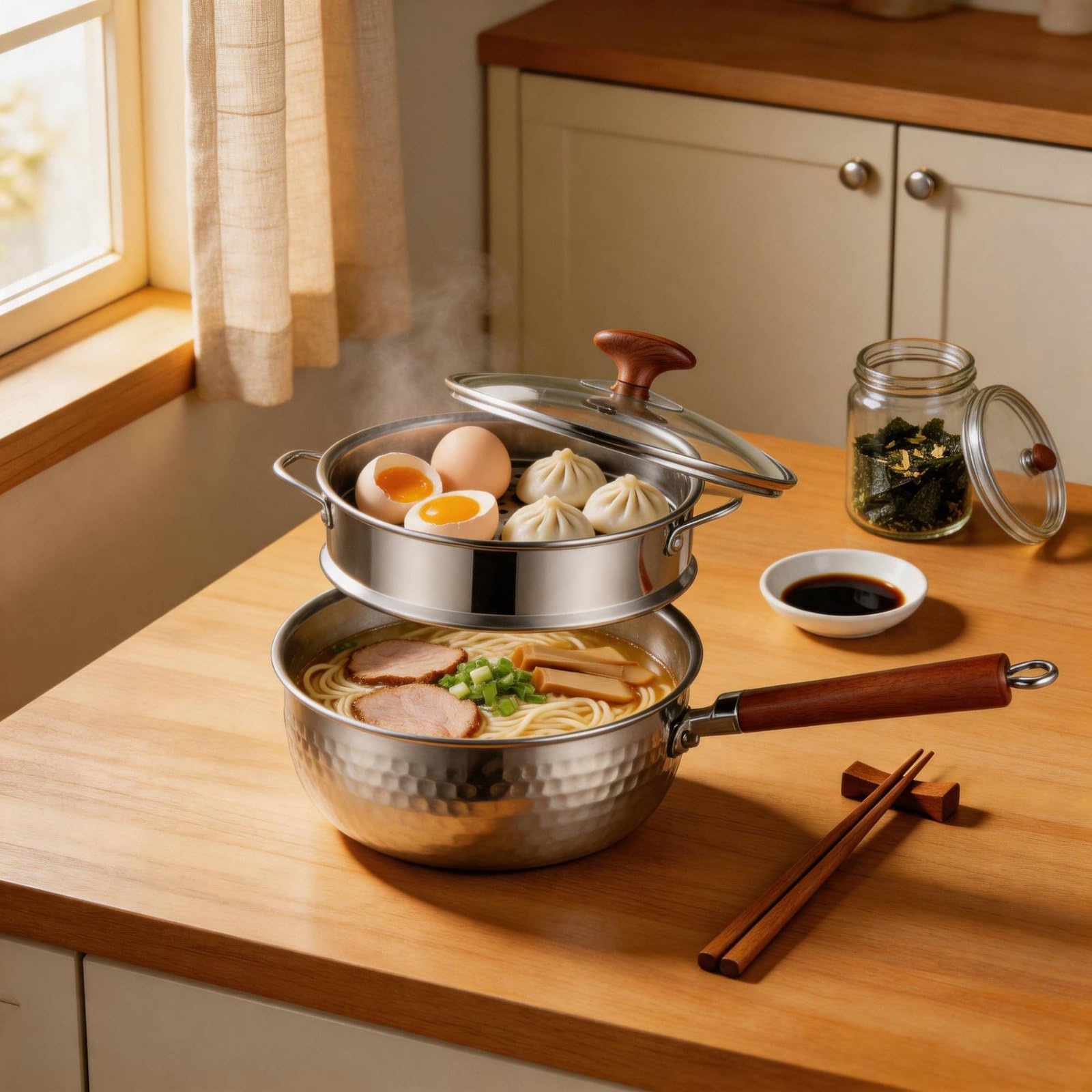 Cazo de Acero Inoxidable Olla Cazo Pequeño Cuerpo de con Base Compósita para Uniforme y Mango Largo Cómodo Adecuado para Comidas Diarias Cocina Casera, 20 Cm