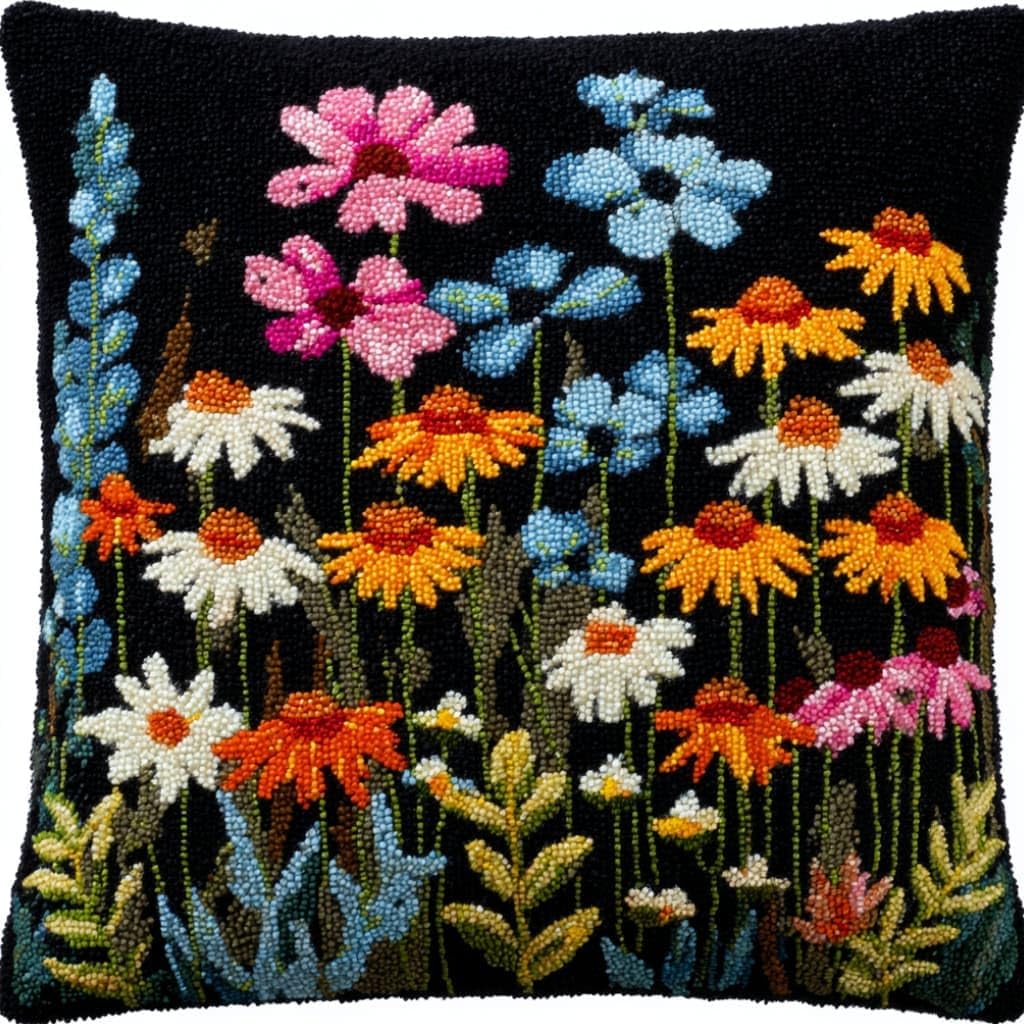WallustrioaW Latch Hook Pillow Kit -Sunflower Embroidery Art Craft Kit - All Ages - Unisex - 43X43Cm