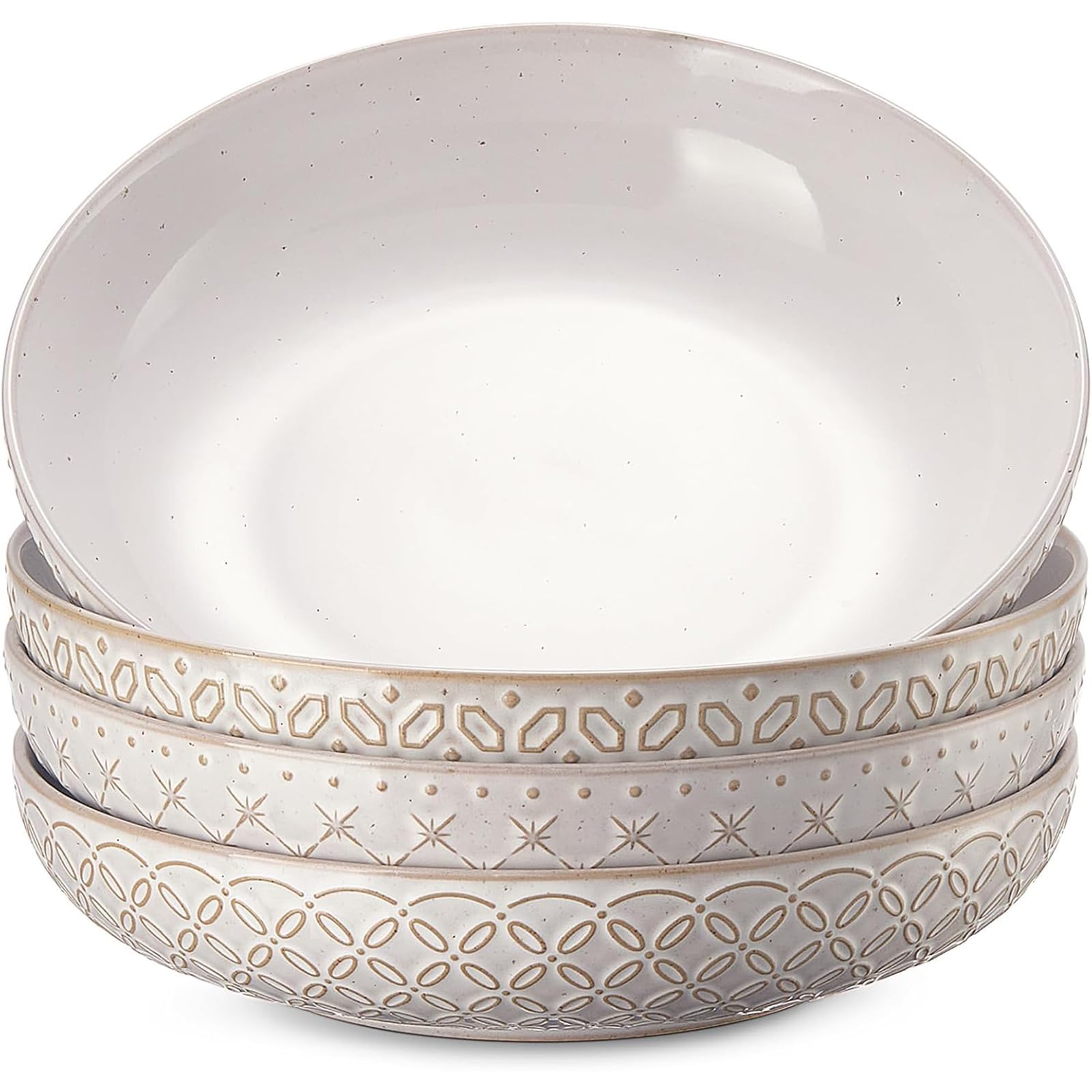 Angju Dinner Set,Plates Set Dinner for 4,10 inch Ceramic Pasta Bowls,Large Salad Bowl,Serving Plates for Kitchen, Dinner Bowls House-warming Wedding Gift,Embossment Stoneware Bowl for Fruits, Noodle