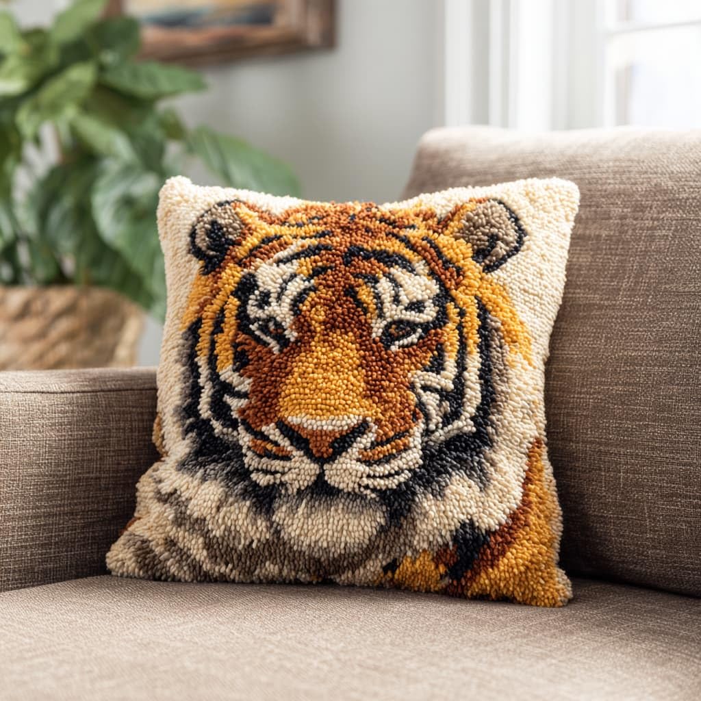 WallustrioaW Latch Hook Kit Cushion for Adults,Animal Tiger