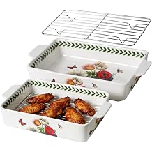 ACMLIFE Ceramic Casserole Dish for Oven, Ceramic Baking Dish Set with Roasting Racks, Floral Baking Dishes for Oven Lasagna Pan, Large Baking Dish with Handles, Durable and Oven Safe Pan, Gift Packaging 4 Pcs Set13"x8"+10.3"x6.3" Beauty Roasting Rack