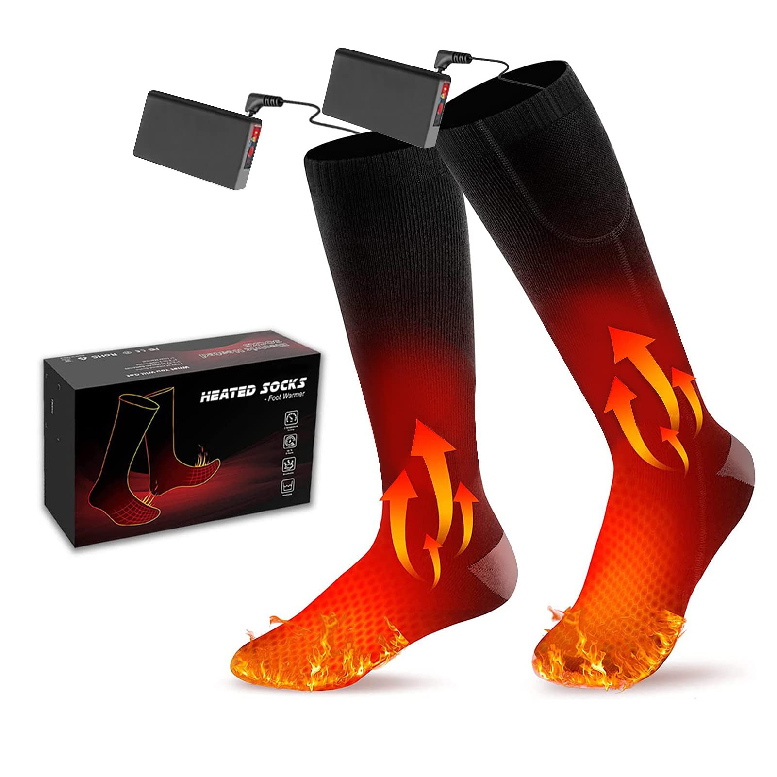 Pinuotu Heated Socks for Men Women, Rechargeable 3.7V 4000mAH Battery Operated Electric Heating Socks, Winter Cold Foot Warmers Thermal socks for Sport Outdoor and Sking, Hiking