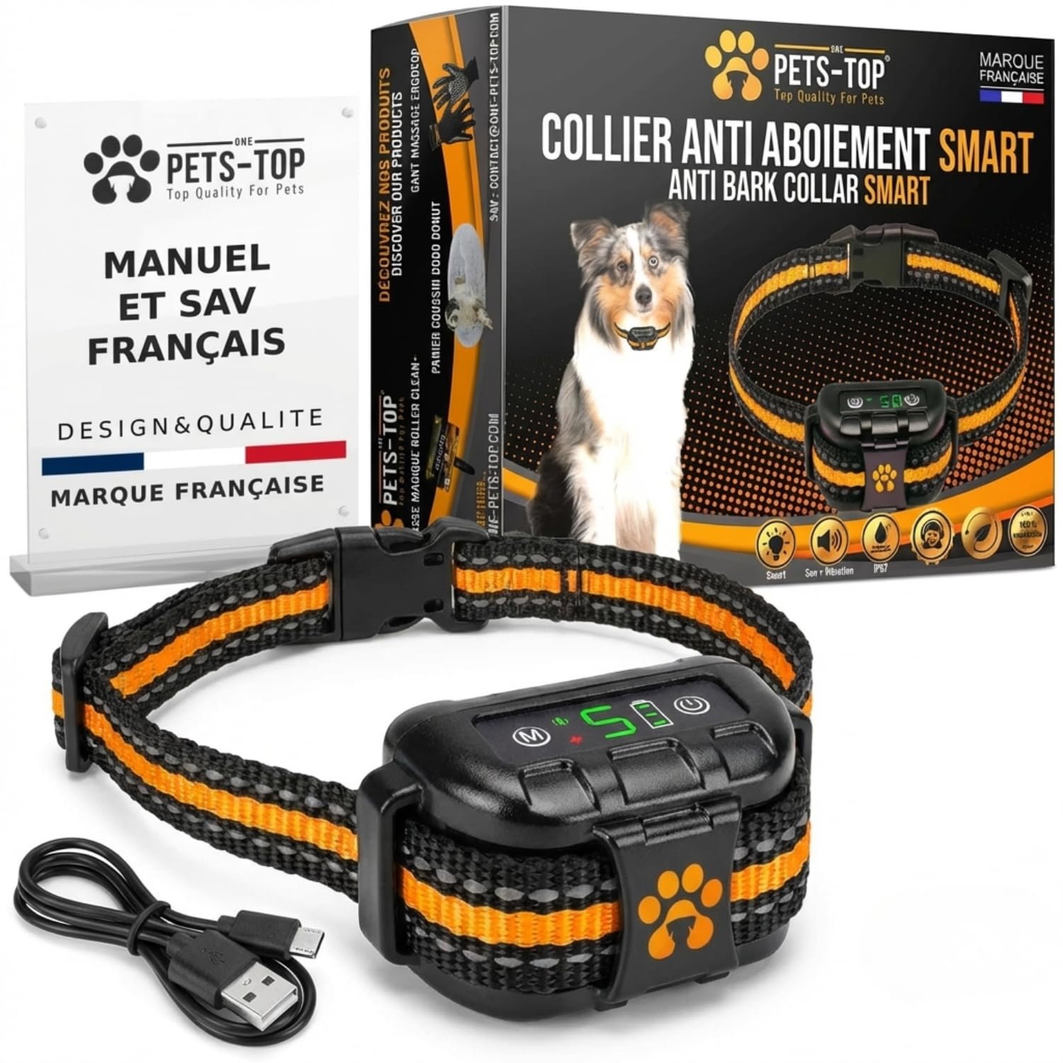 Collier anti aboiement pour chien One PETS-TOP pour des nuits calmes et des balades sans stress