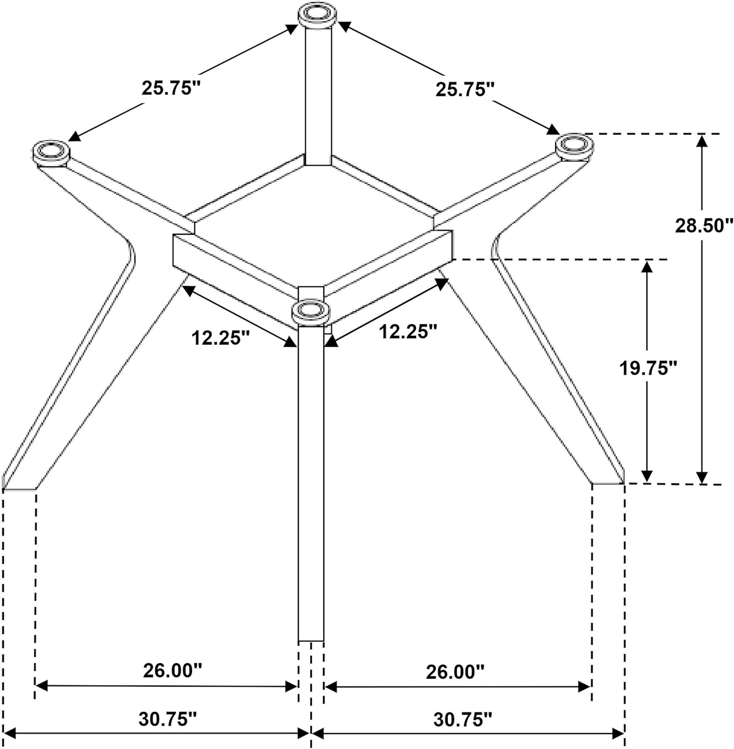 Coaster Home Furnishings - Paxton - Wood Dining Table Base - Four Angular Legs, Open Square Shelf, Boomerang Curved Design - Dining Room - Nutmeg - 122180