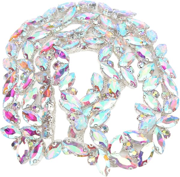 Acouto Crystal Chain Trim, Transparent Glass Claw Chain High Hardness Rhinestone Strips for Clothing, Shoes, Jewelry Accessories - 4