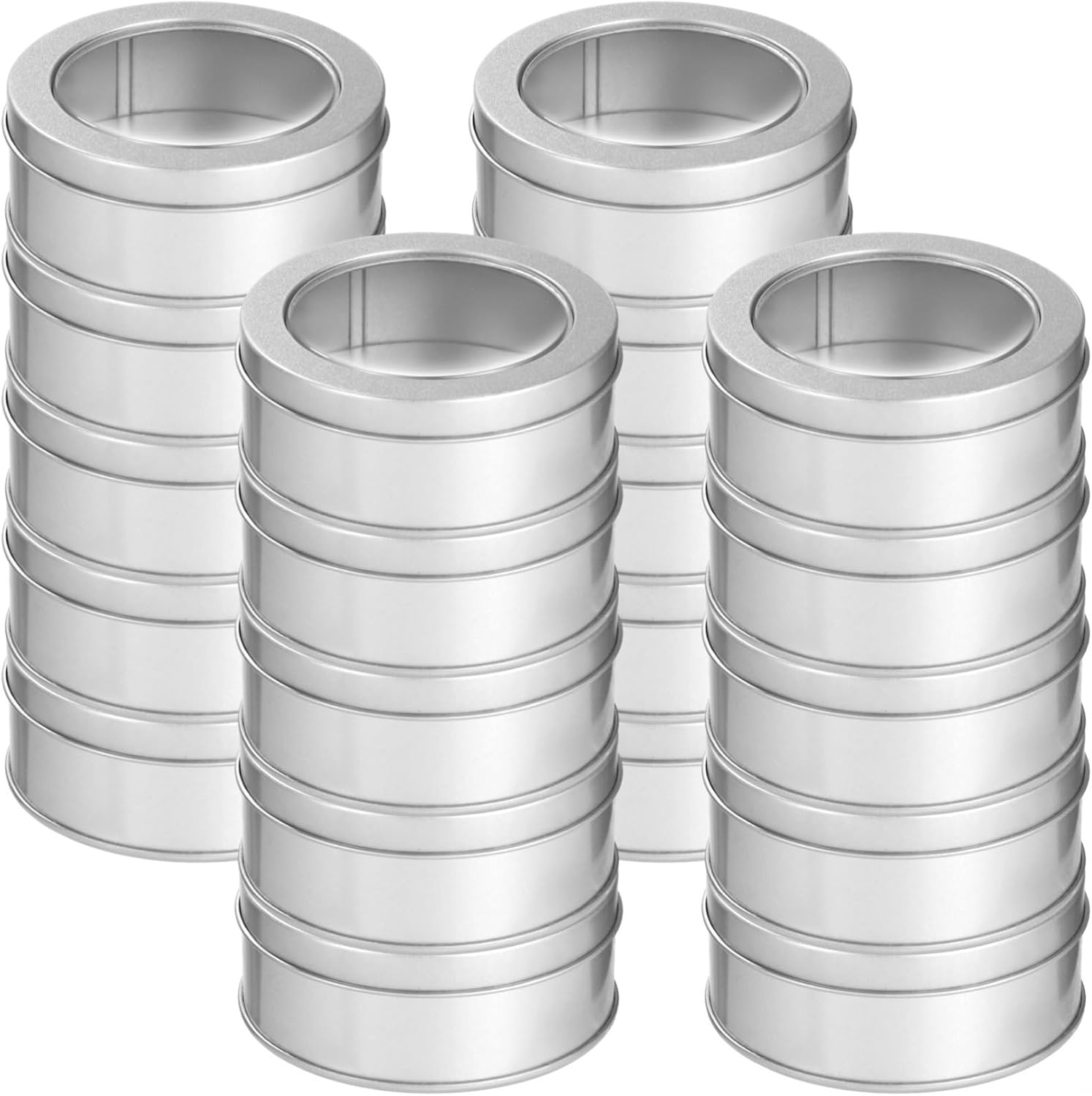 20 Pcs 6-Ounce Metal Tin Cans, Round Empty Silver Tin Cans With Clear Tops For Storing Tea, Candles, Candies, Food Containers For Travel, Kitchen, Office