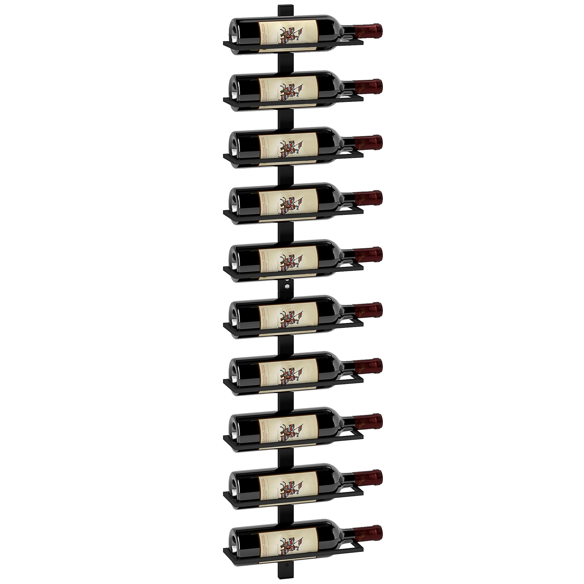 HOMCOM Wine Rack, Wall Mounted, 10 Tier Metal Wine Display Rack, Storage Holder for Kitchen, Dining Room, Bar, Cellar, Black