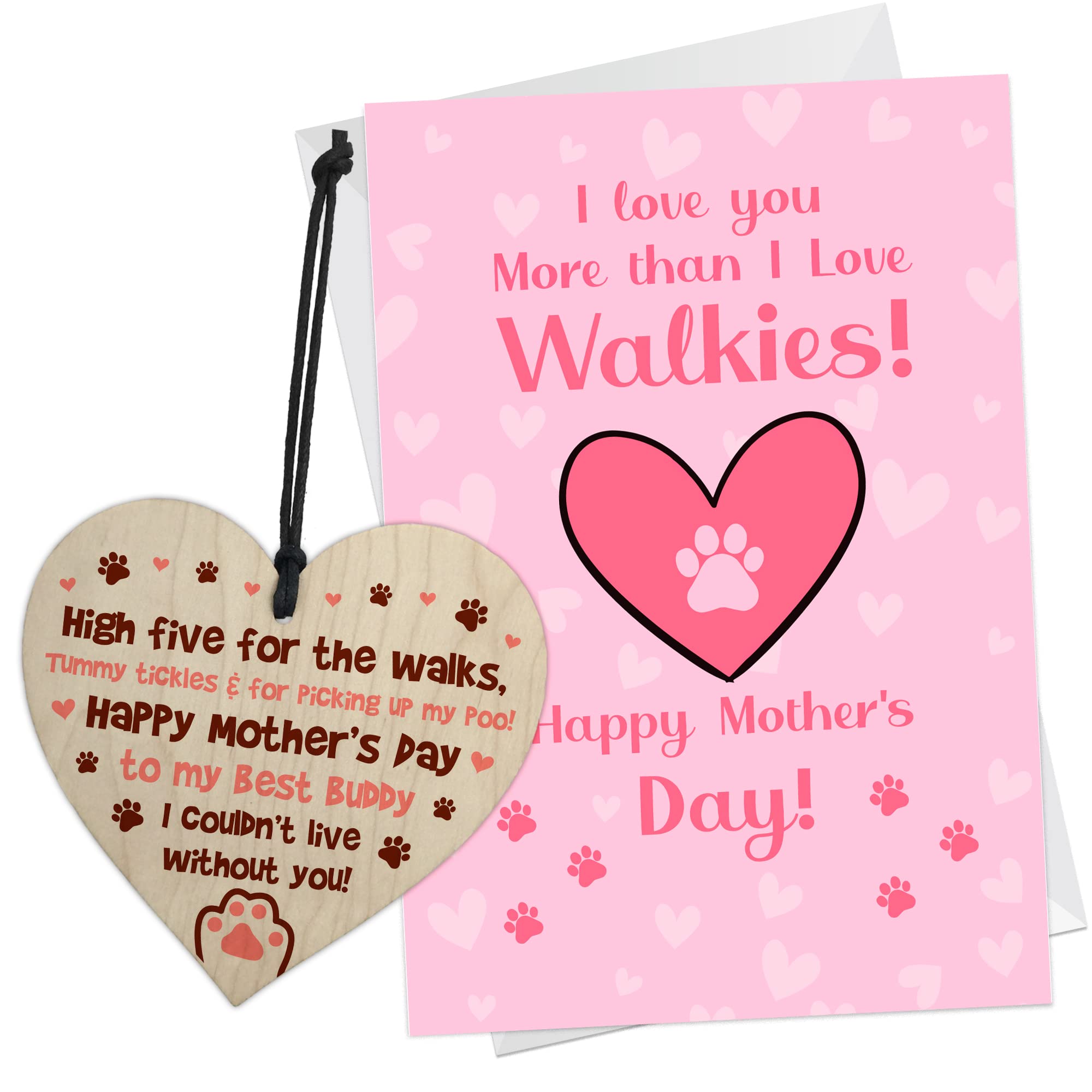 RED OCEAN Mothers Day Gift From The Dog - Funny Mothers Day Card And Wooden Heart - Mother's Day Card For Mum - Funny Mum Card From The Dog