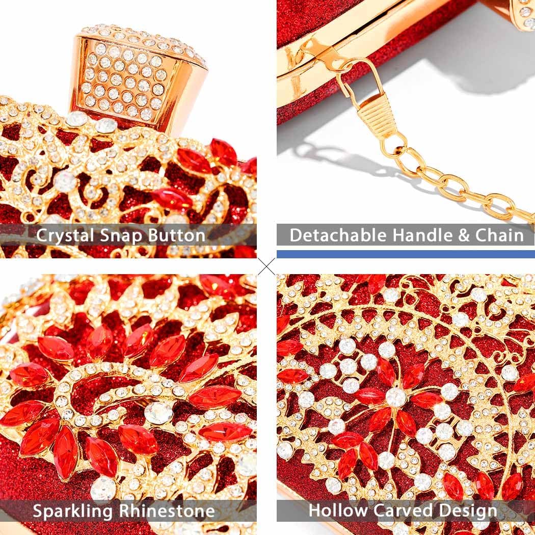 Yokawe Rhinestone Clutch Purse for Women,Gold Sparkly Evening Bag with Chain Strap，Wedding Prom Handbag,Compact 7.15" x 4.5"