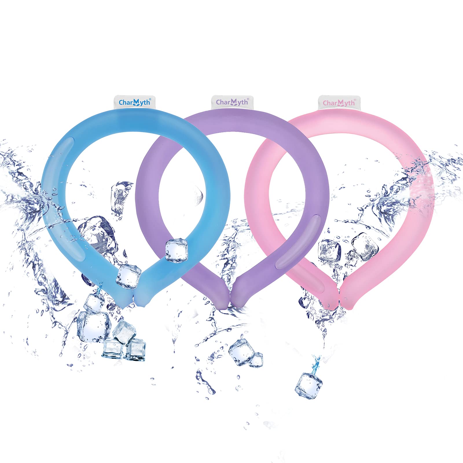 Charmyth3 Pcs Neck Cooling Tube, Reusable Neck Cooler, Cooling Starts Below 15°C (59°F), Neck Cooling Ring for Summer Sports Outdoor Indoor Cooling and Heat Dissipation (Blue,Purple,Pink)