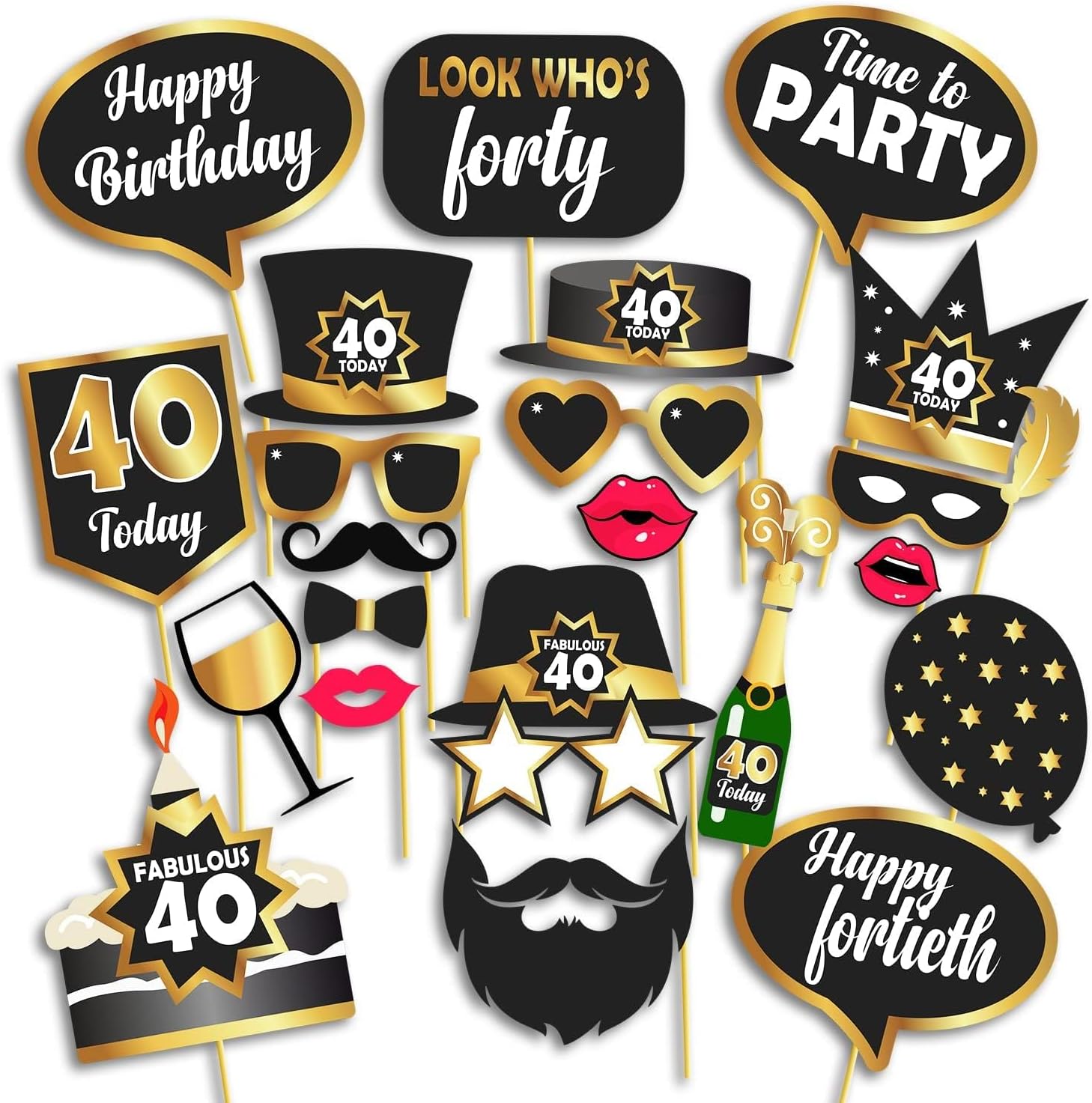 40th Birthday Photo Booth Party Props Black & Golden, Birthday Party Decoration, Birthday Party Item by Indian Collectible