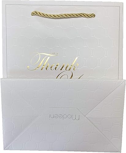 Miniatura 5 de MODEENI Bolsas de agradecimiento de color blanco puro de 8 x 10 pulgadas a granel con asas doradas, 144 bolsas, tamaño mediano de 8 x 5 x 10