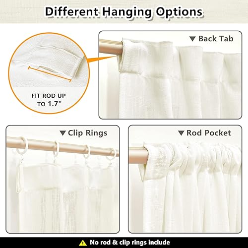 Miniatura 6 de MYSKY HOME Cortinas de 63 pulgadas de largo, 2 paneles, cortinas bohemias traslúcidas suaves para dormitorio, cocina, estilo granja, cortinas