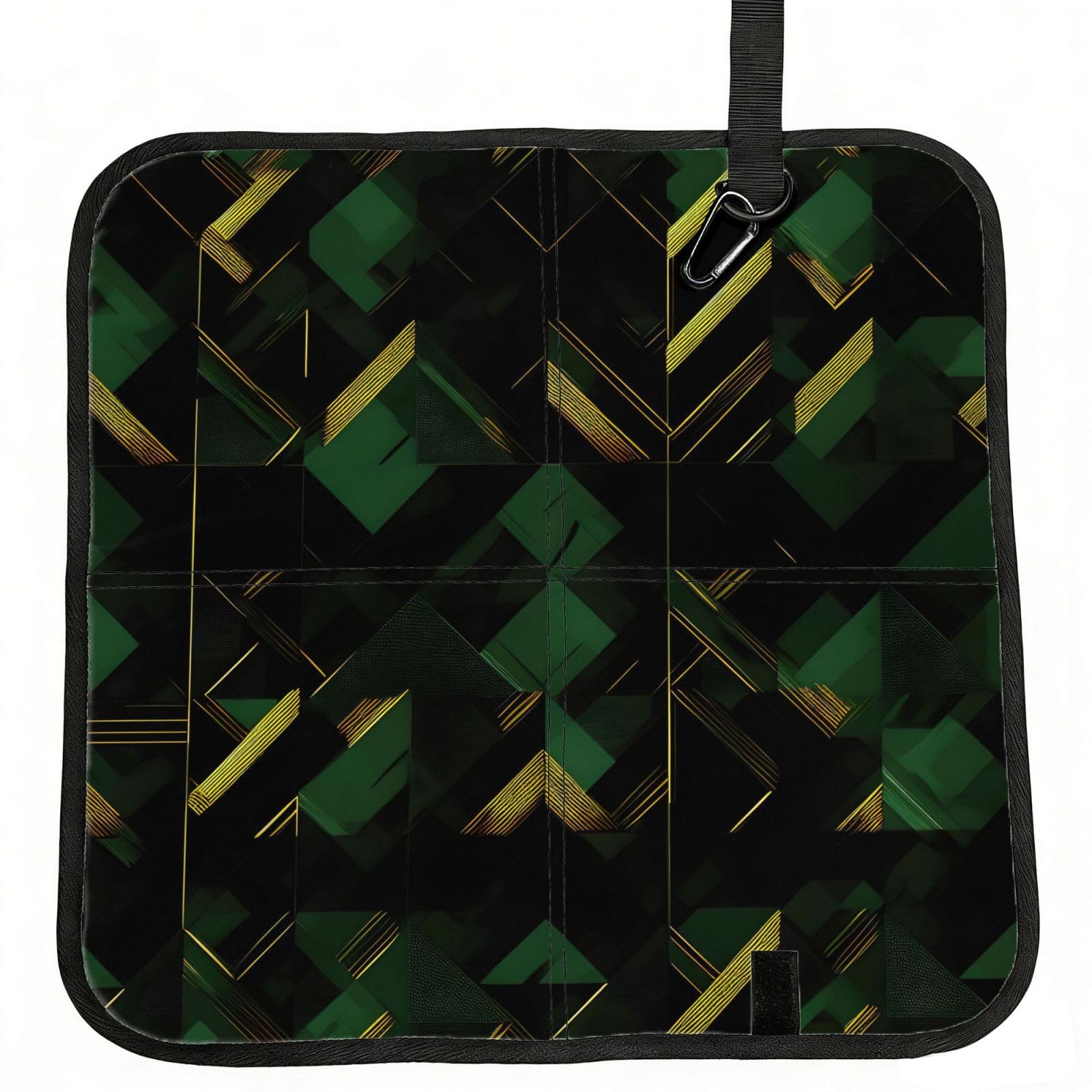 AYYQWE Black Green And Gold Geometric Print Foldable Seat Cushion Portable Chair Pad Office Commuting Picnic Camping Outdoor