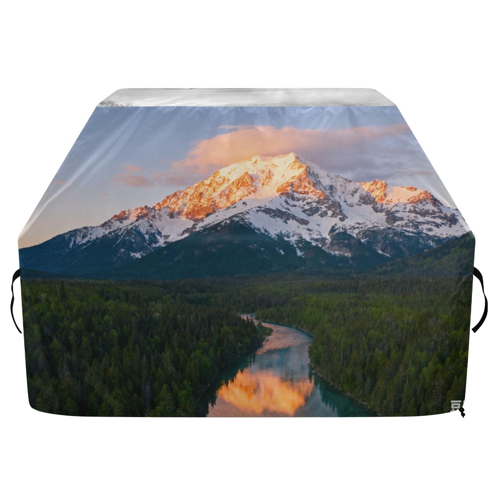 Snow Mountain Green Forests Sceneria BBQ Grill pokrowiec 158 cm wodoodporny wytrzymały odporny na rozdarcie odporny na blaknięcie materiał pokrowiec na grilla z regulowanym sznurkiem dla kurzu i
