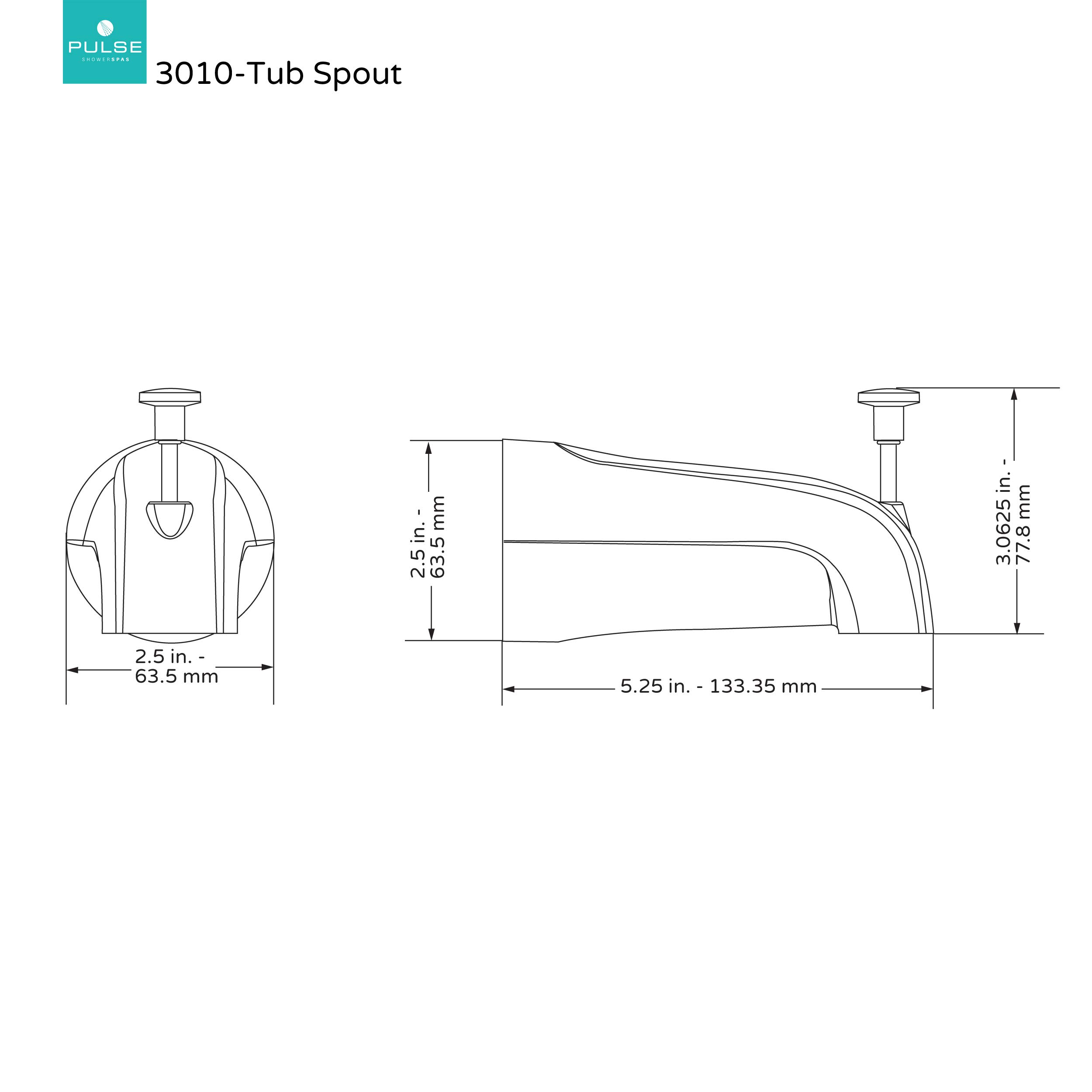 PULSE ShowerSpas 3010-TS-BN Bathtub Spout Valve with Diverter, 1/2" NPT Connection, Brushed-Nickel