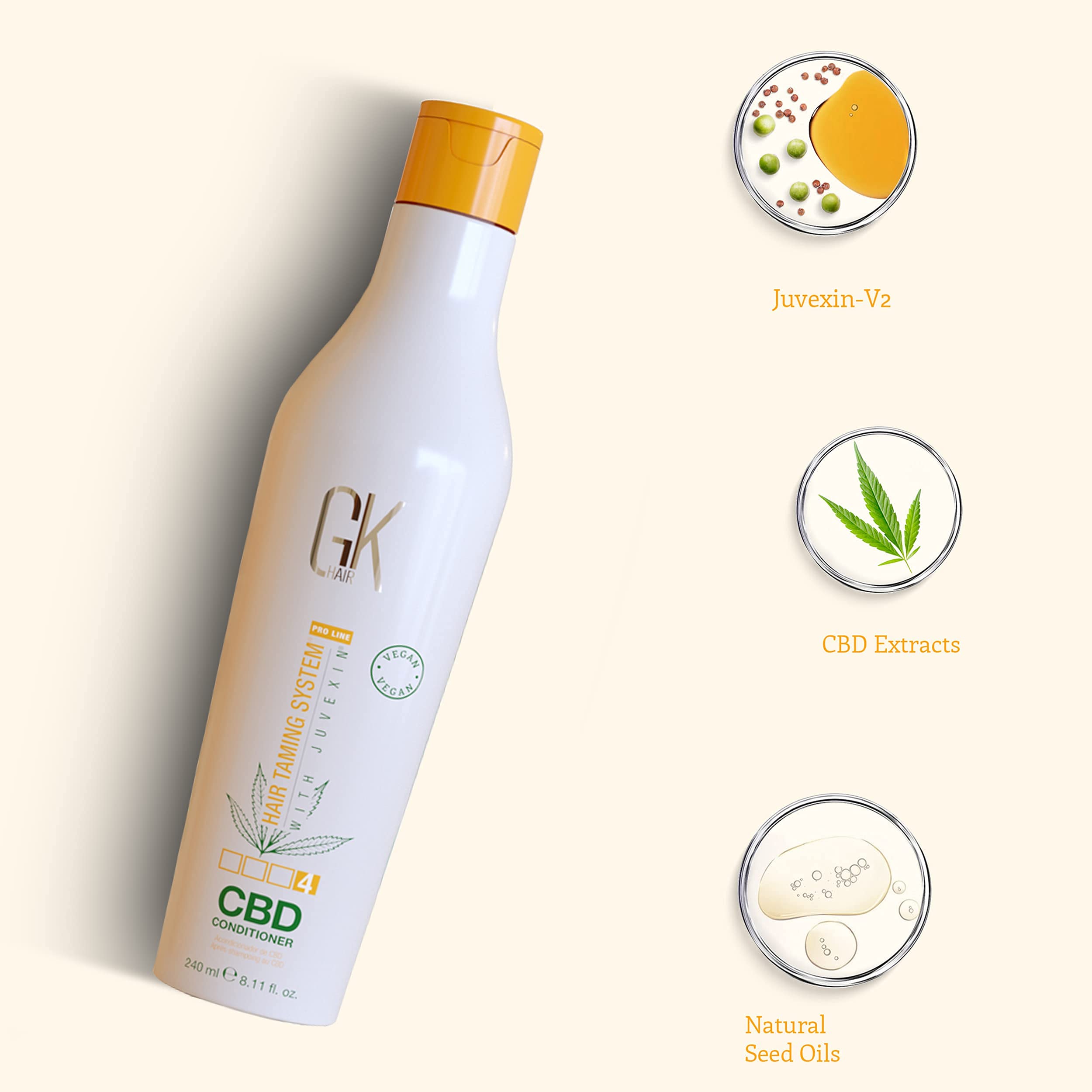 GK HAIR Global Keratin Hemp Conditioner (240ml / 8.11 FL Oz) Idratante Rinforzante Colore Trattata Riparazione danneggiata Fornisce nutrimento e lucentezza infusa Senza solfati di parabeni