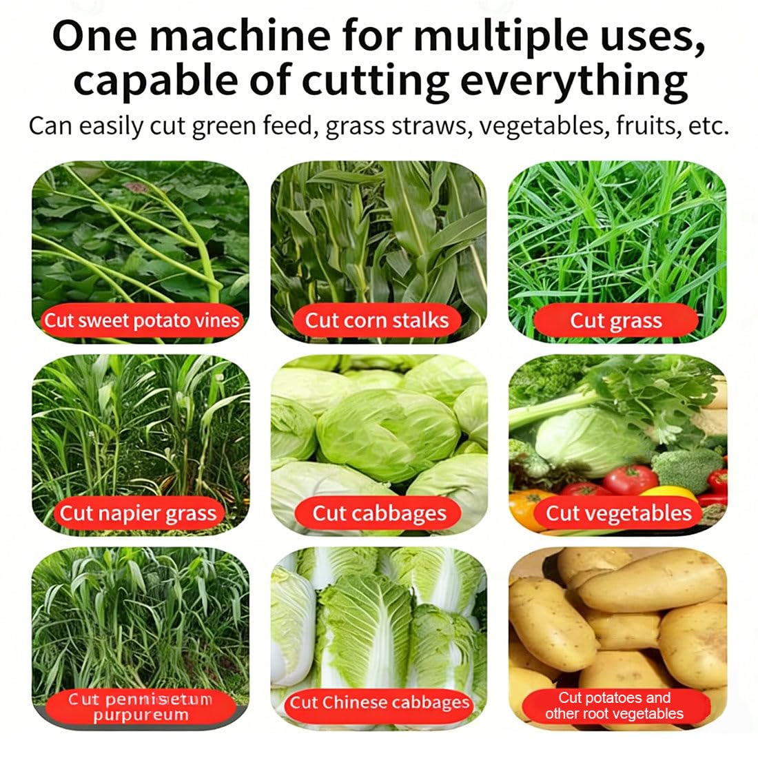 Biotrituratore Elettrico per Foraggio, Processore di Alimentazione per Pollame, Lame a Doppio Strato, Corpo in Acciaio Inossidabile 201, Prodotto 50-100 kg/H, per Aziende Agricole