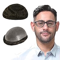 Vista 19 de Lordhair Toupee para hombres con cabello 100% humano, 0.003 in de piel natural, piezas de repuesto para hombres, tamaño base, 8 x 10 pulgadas