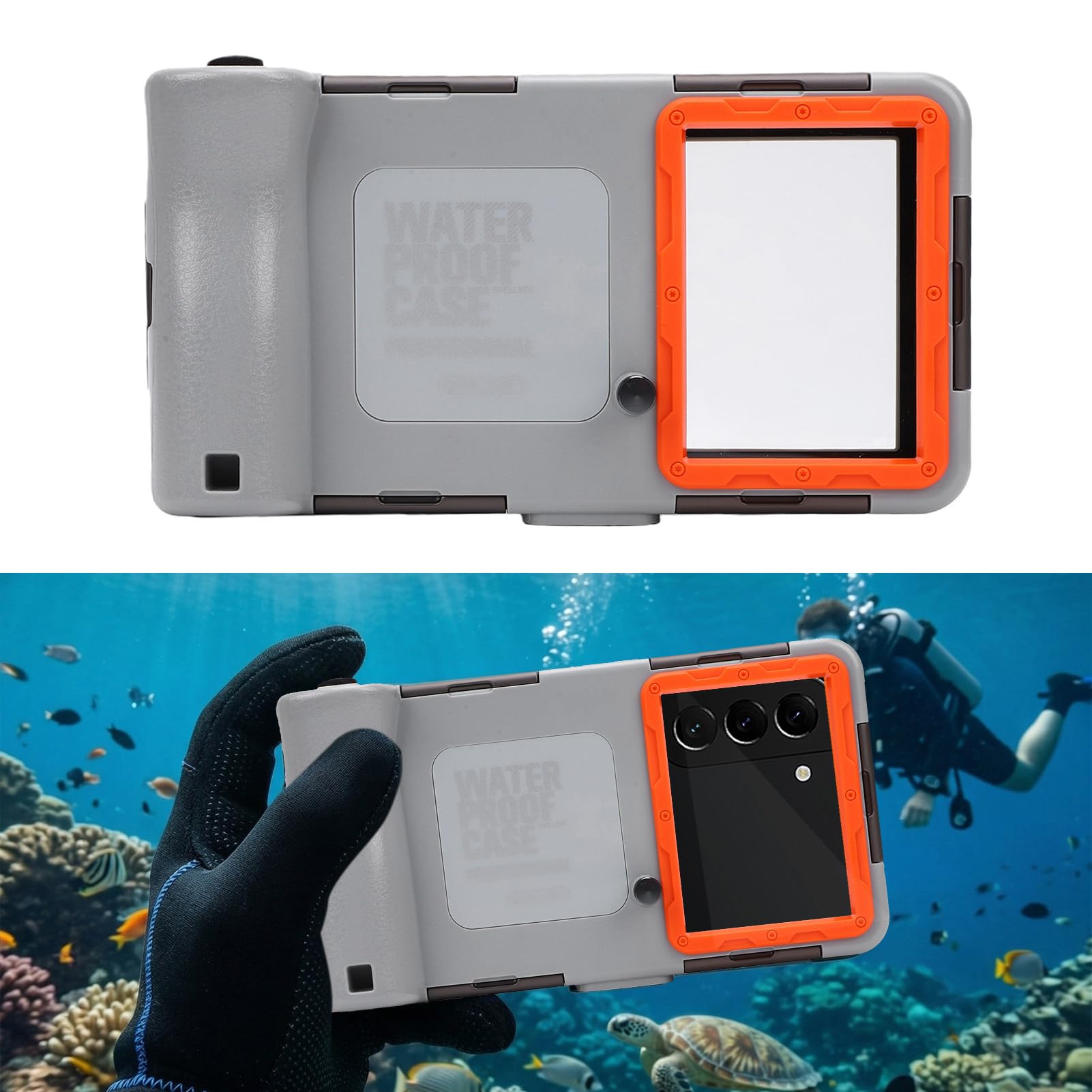 Funda para Teléfono con Snorkel Subacuático para S Series, Resistente Al Agua, 15 M de Profundidad, Diseño Liviano, Listo para Aventuras (Gris y Naranja)