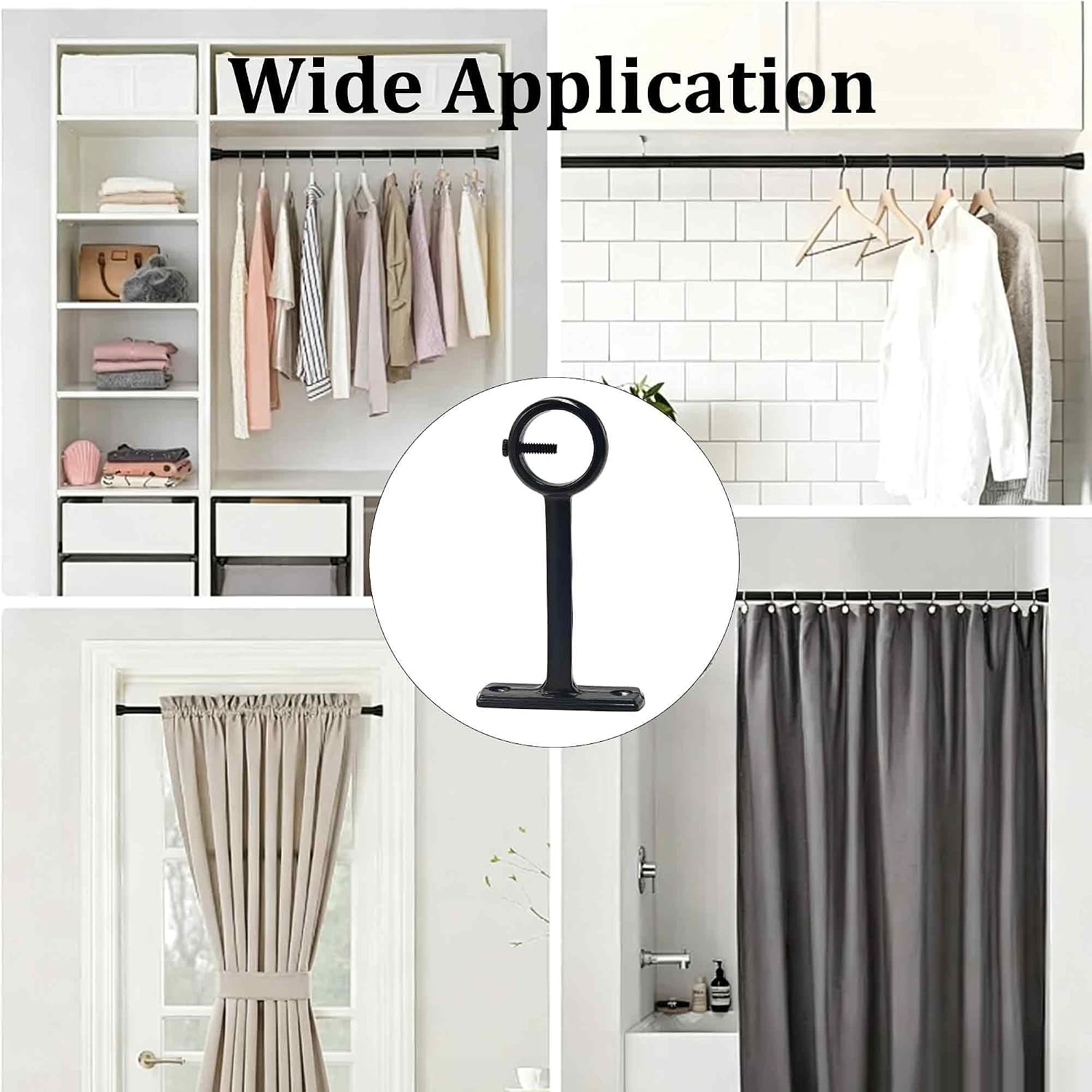2Pcs Ceiling Curtain Rod Brackets, Heavy Duty Black Holders for 1 Inch Drapery Poles, Wall and Ceiling Mount Curtain Rod Hooks, Aluminum Alloy Support Hangers for Room Divider and Closet