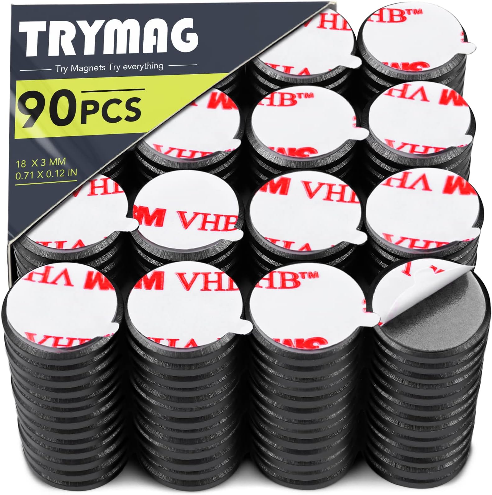TRYMAG Ceramic Magnets - 18mm Round Crafts Magnets with Adhesive Backing - 90 PCs