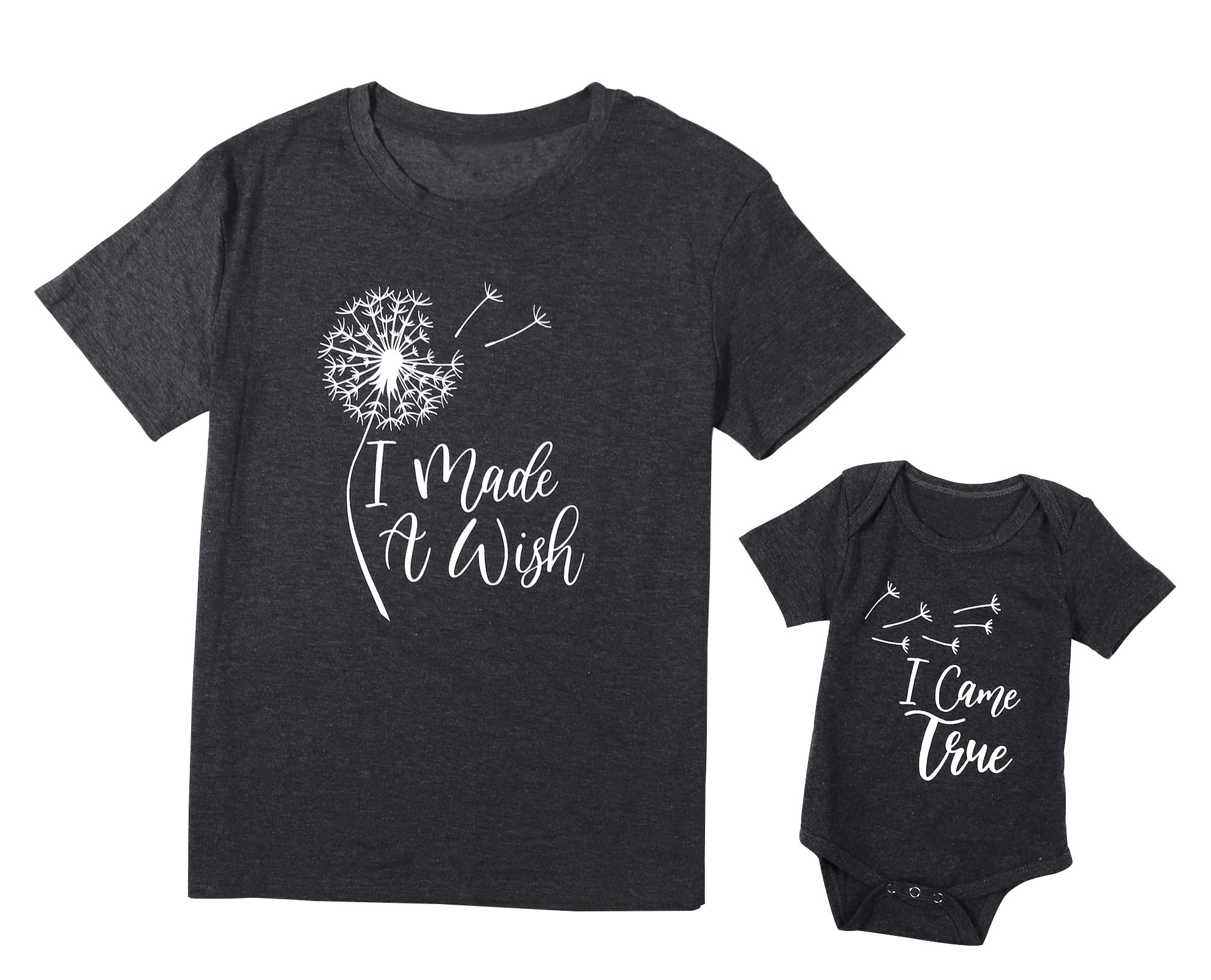 Mom and Baby Matching Shirt Dandelion Print Tshirt I Made A Wish I Came True Baby Mother Family Outfit Set
