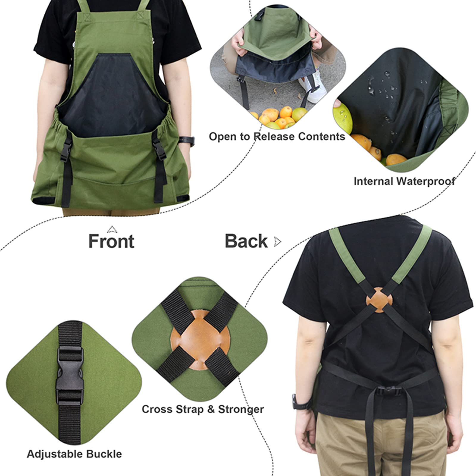 Tablier de jardin avec poche récolte de fruits sac de cueillette,sac de rangement en toile réglable tablier de jardinage avec poche à dégagement rapide,Jardinier cueillette tablier