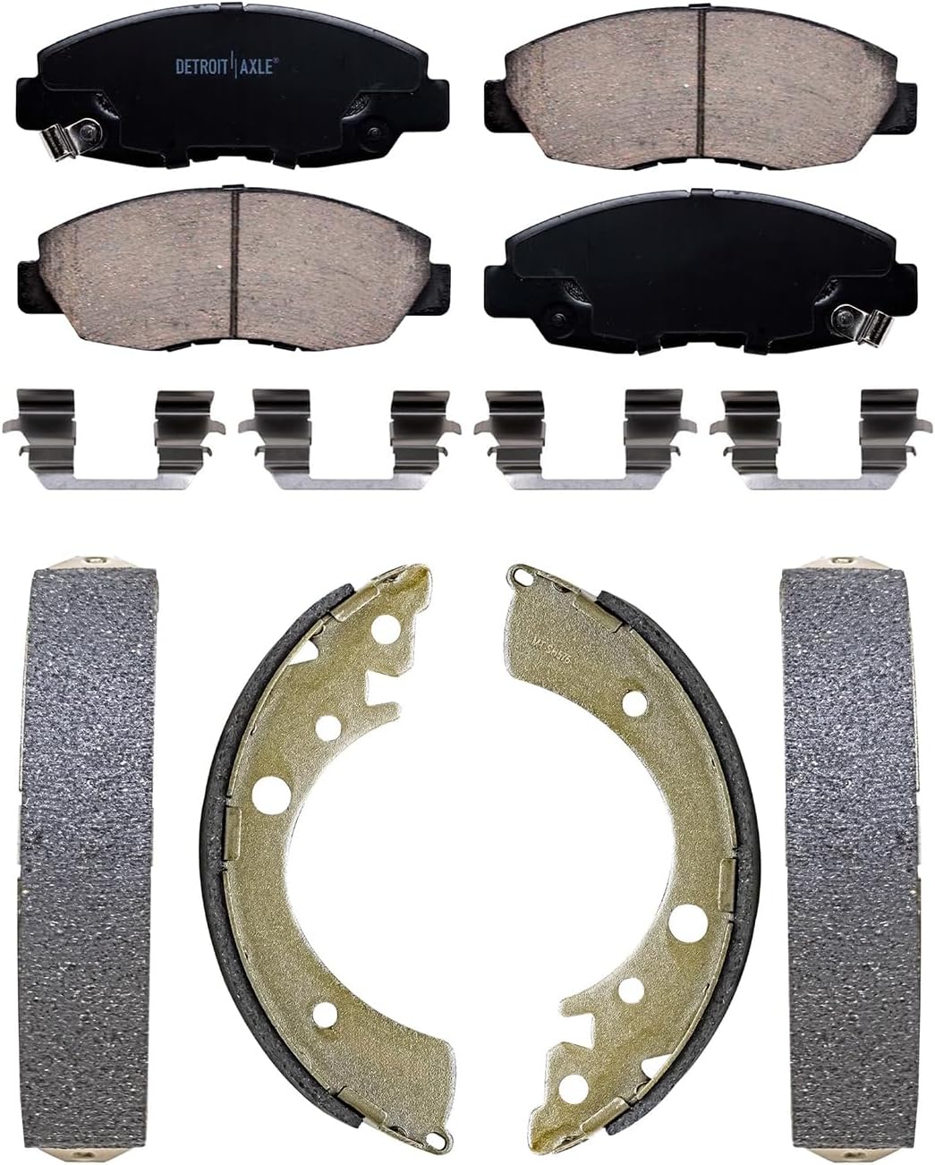 Detroit Axle - 4pc Brake Kit for 1996-2005 Honda Civic, Front Ceramic Brake Pads w/Hardware Rear Semi-metallic Brakes Shoes 1997 1998 1999 2000 2001 2002 2003 2004 Replacement