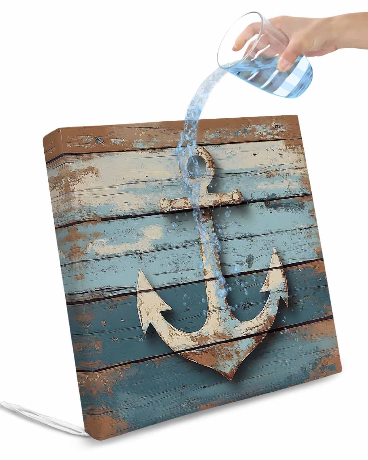 2 Pack Vintage Anchor Waterproof Cushion Covers with Ties, Outdoor Patio Chaise Lounge Chair Seat Cushion Slip Covers Replacement(Only Cover) Retro Farmhouse Nautical Wooden 20