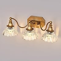 Vista 4 de Vintage Bathroom Light Fixture Brushed Gold Vanity Light with Crystal Glass Shade Antique Brass 3 Light Bathroom Light Over Mirror