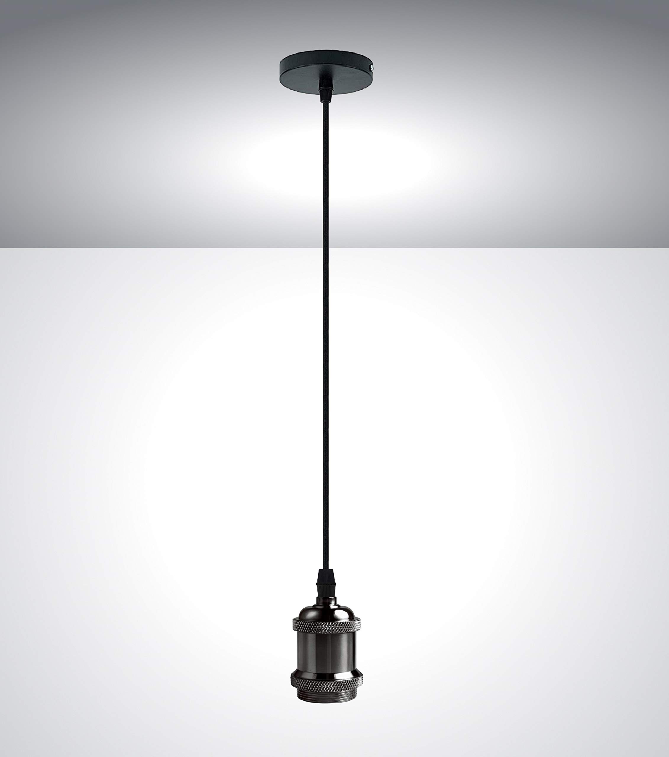 Trango Portalampada E27 A Sospensione, TG9000B, Nero/Cromo, Con Cavo Tessile 1m, Per Lampadine Retrò, Max 40W
