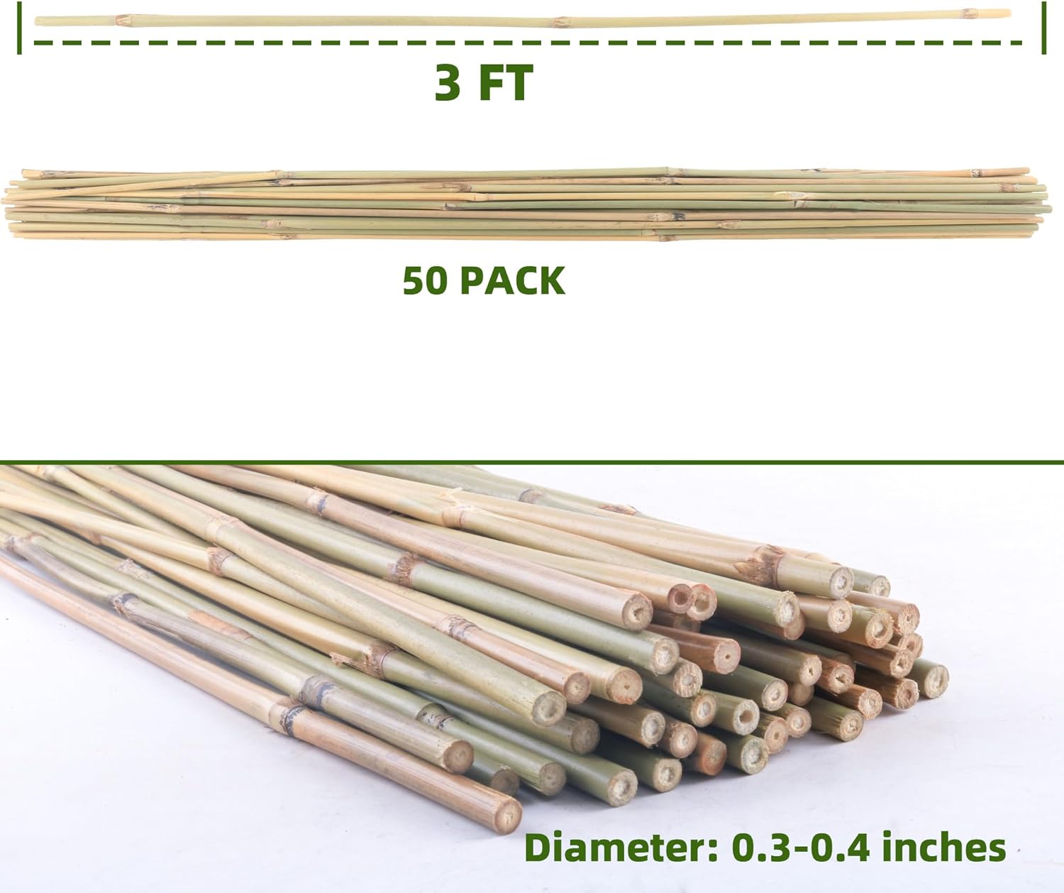50PC 3 FT NaturalBamboo Sticks Gardening Plant Support Stakes for Indoor Plants, Tomato, Potted Plants