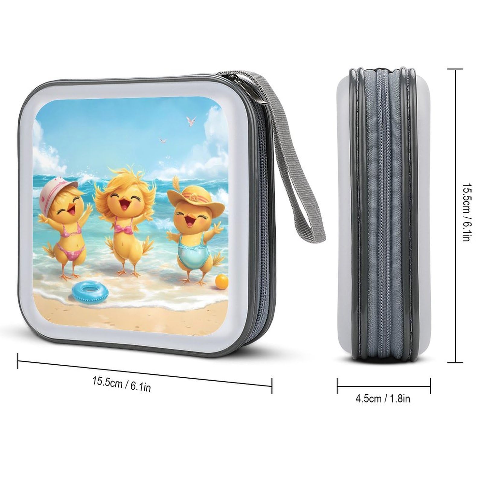 Chicken Beach Funny Animal CD Case Plastic DVD Case Holder Wallet Disc Storage Organizer for Car Travel