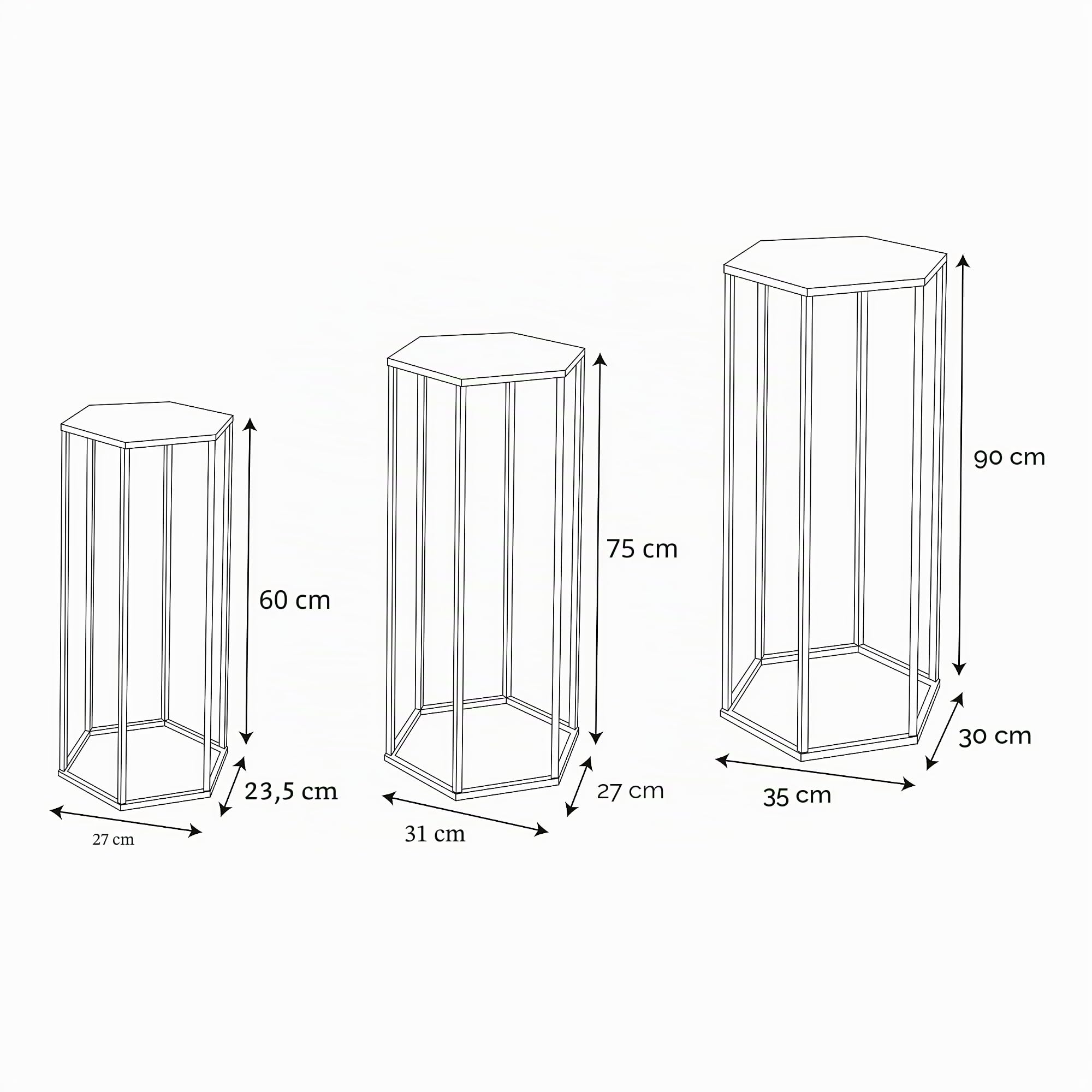 HOME DECO FACTORY - HD62201, Juego de 3 Mesas Nido de Metal Blanco para Plantas y Decoraciones, Dimensiones 60x30x26 cm - Diseñadas para Salón, Dormitorio o Entrada