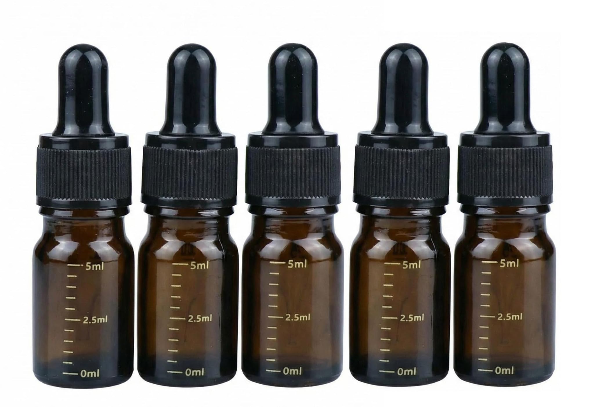 VASANA 5Pcs 5ml Empty Refillable Amber Glass Graduated Dropper Bottle Container Jar Pot Holder with Glass Pipette Dropper for Essential Oil Perfume Aromatherapy