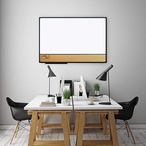 Vista 5 de JILoffice - Pizarrón blanco y corcho combinado para anuncios, tablero combinado 36 x 24 pulgadas, pizarrón magnético, marco de aluminio negro